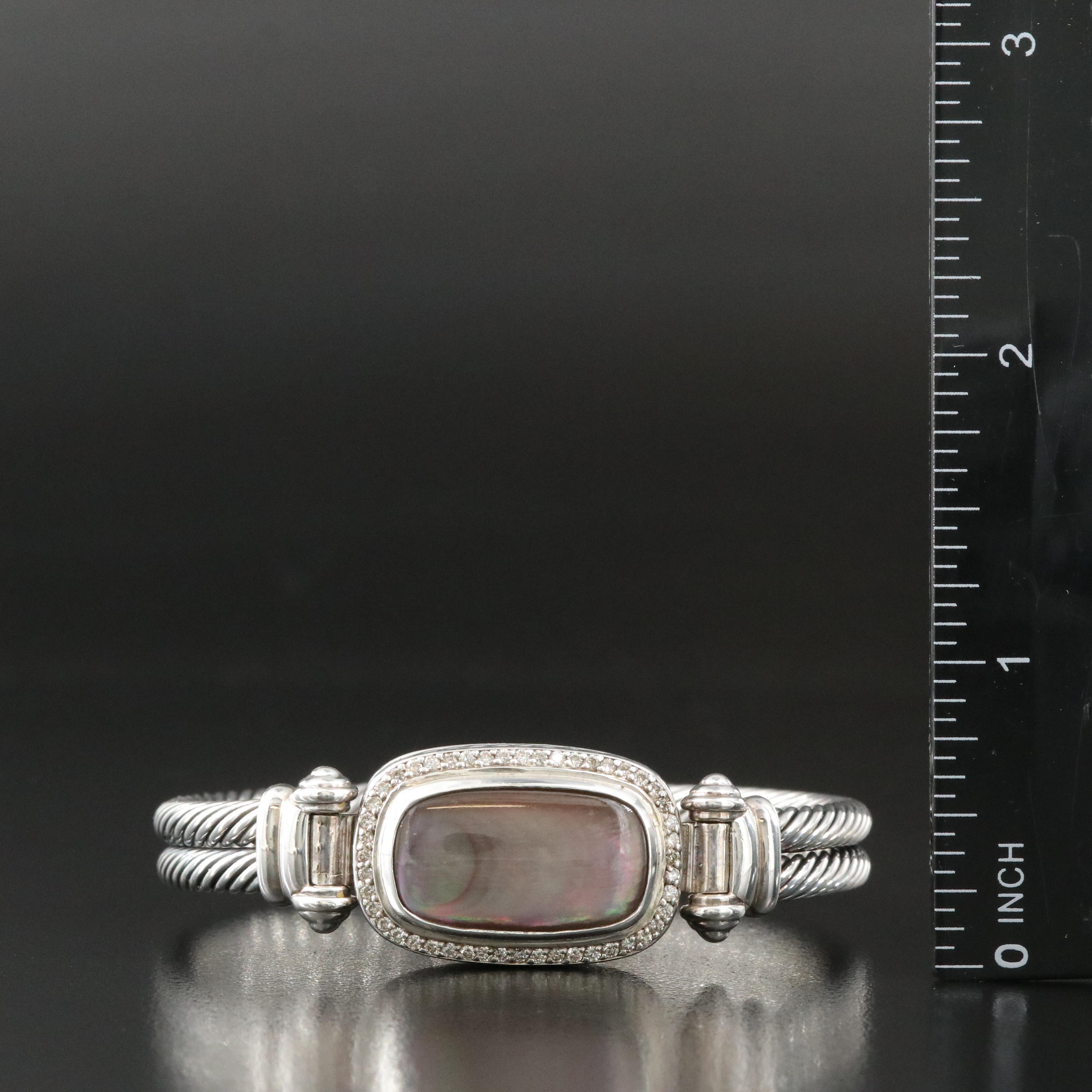 David Yurman Albion Sterling Mother of Pearl and 0.48 CTW Diamond Cable Bracelet