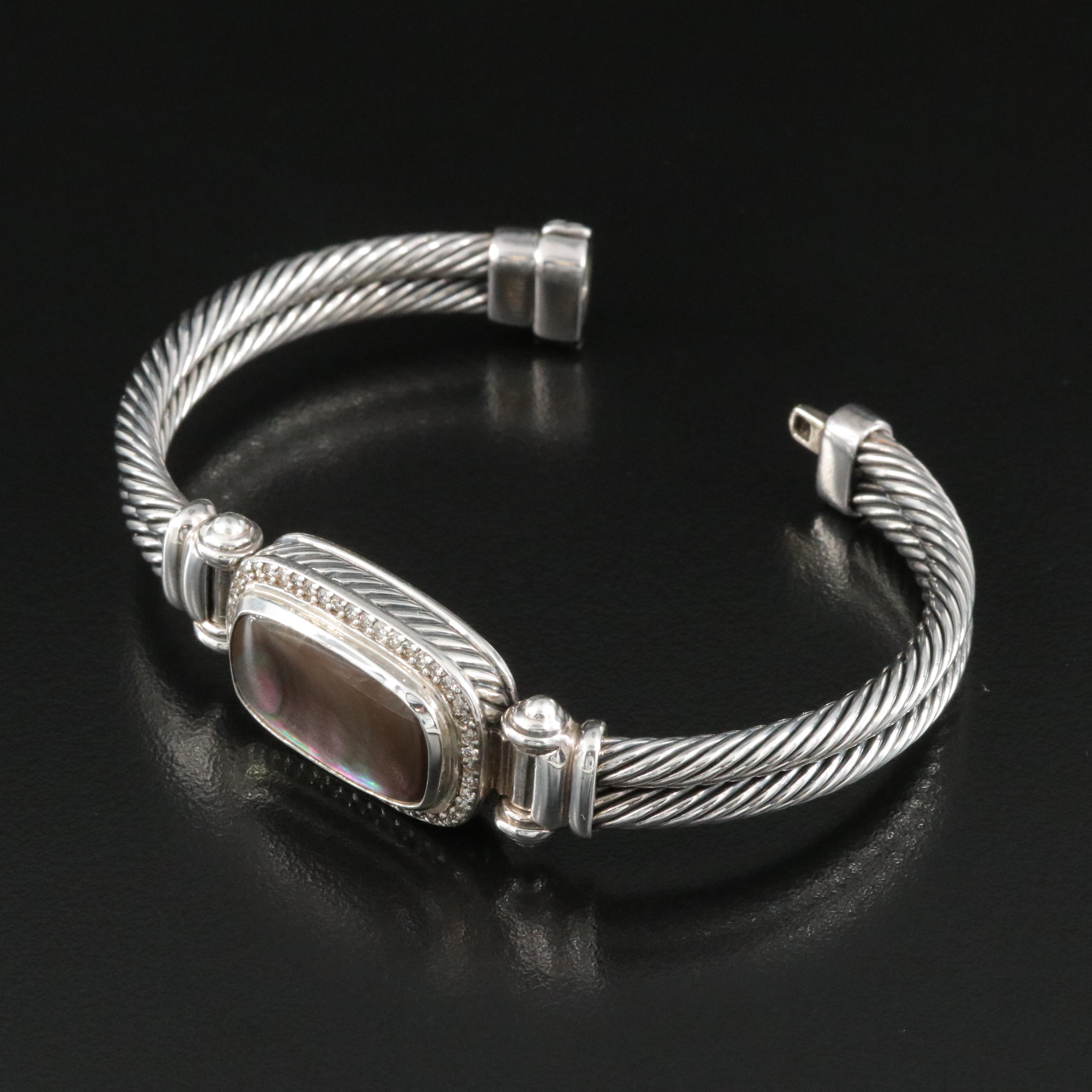 David Yurman Albion Sterling Mother of Pearl and 0.48 CTW Diamond Cable Bracelet