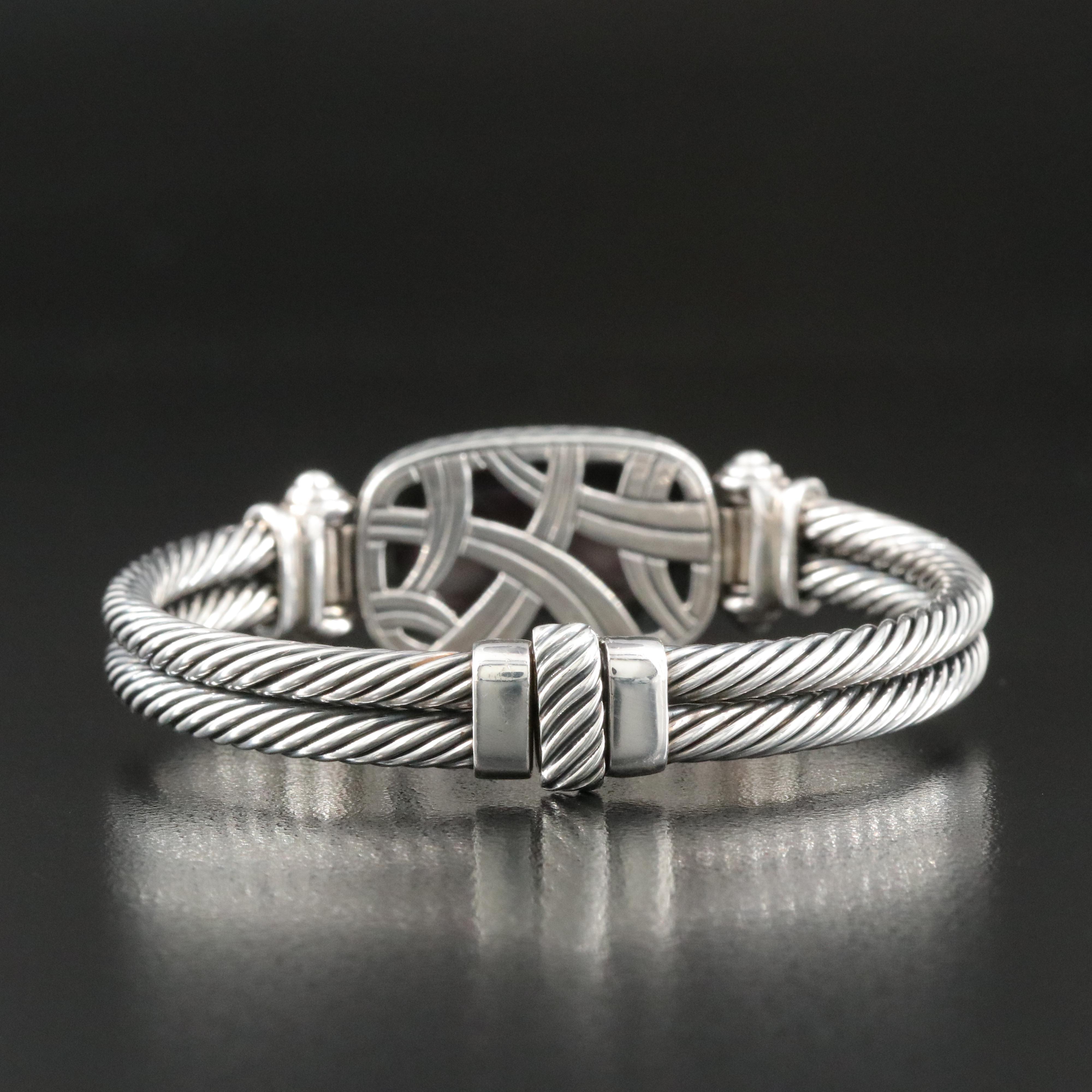 David Yurman Albion Sterling Mother of Pearl and 0.48 CTW Diamond Cable Bracelet