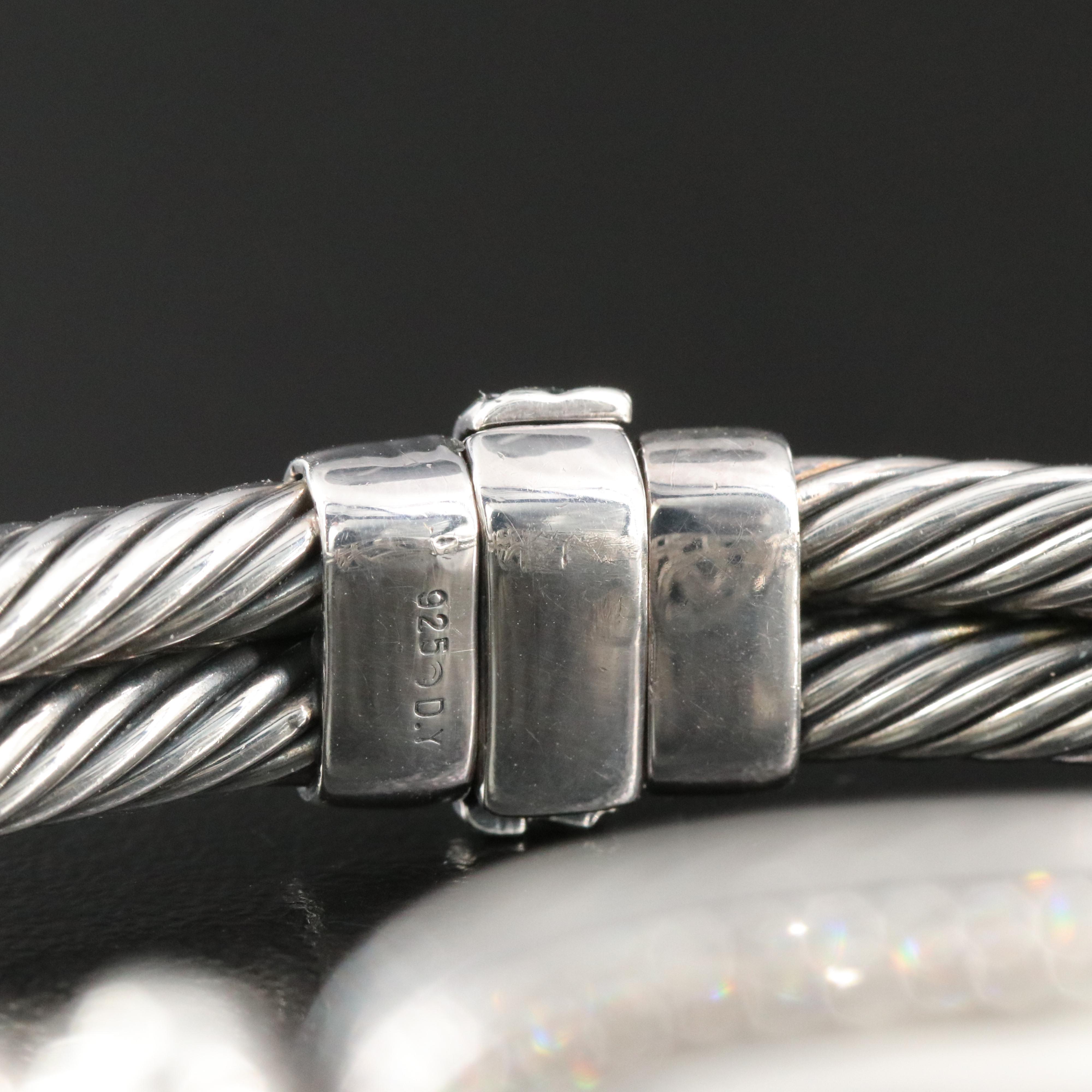 David Yurman Albion Sterling Mother of Pearl and 0.48 CTW Diamond Cable Bracelet