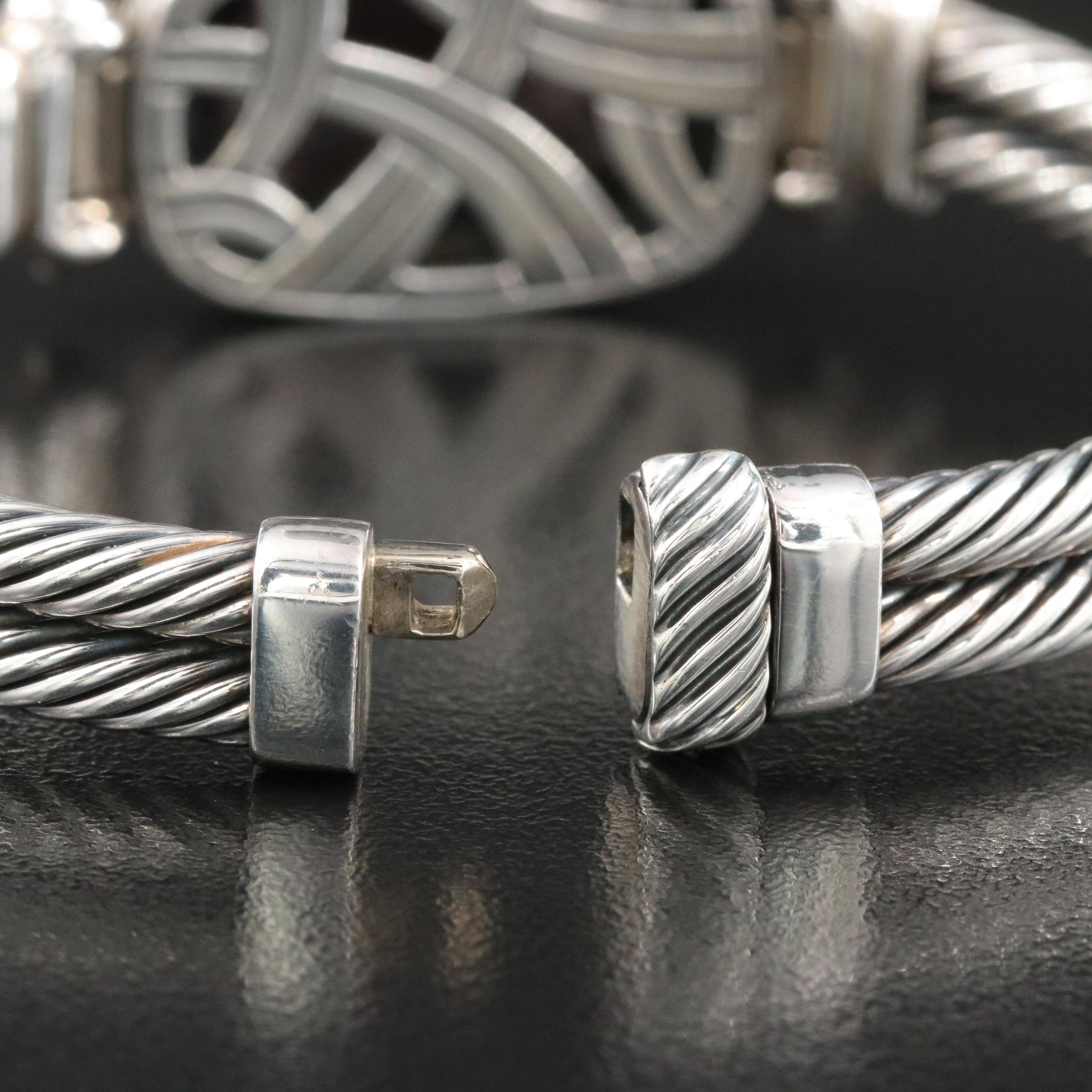 David Yurman Albion Sterling Mother of Pearl and 0.48 CTW Diamond Cable Bracelet