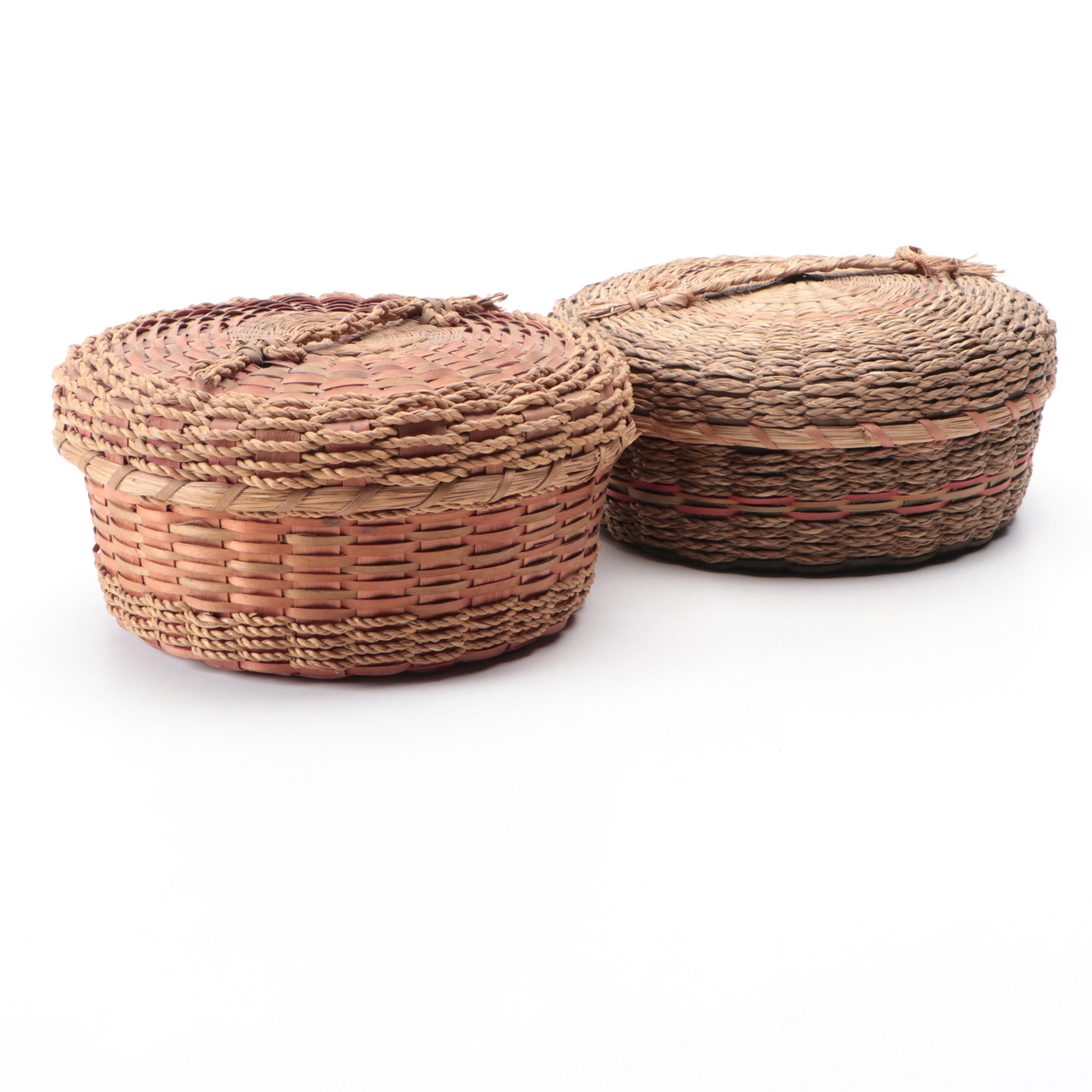 Native American Style Handwoven Sewing Basket Boxes