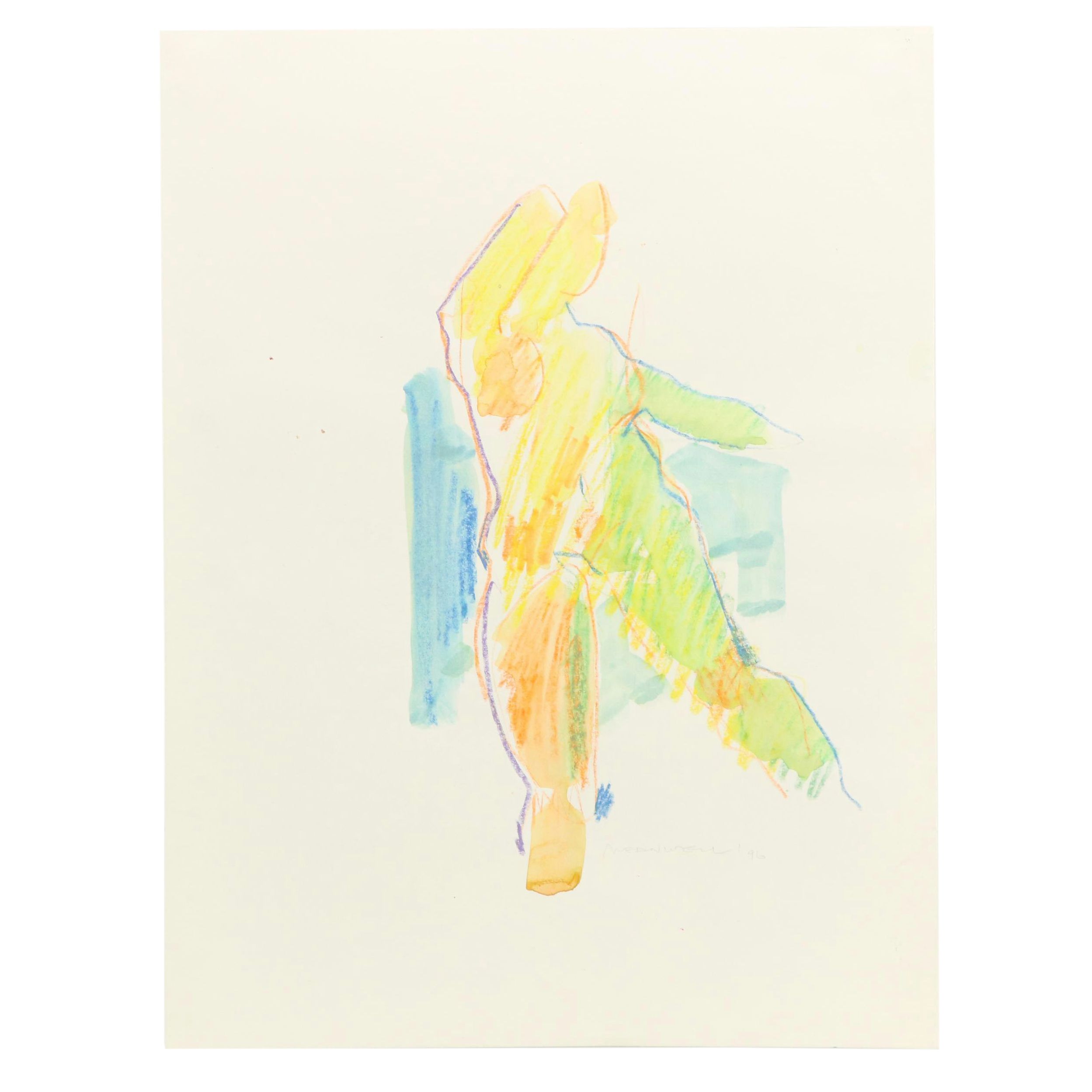 Jack Meanwell Modern Nude Figural Mixed Media Painting, 1996