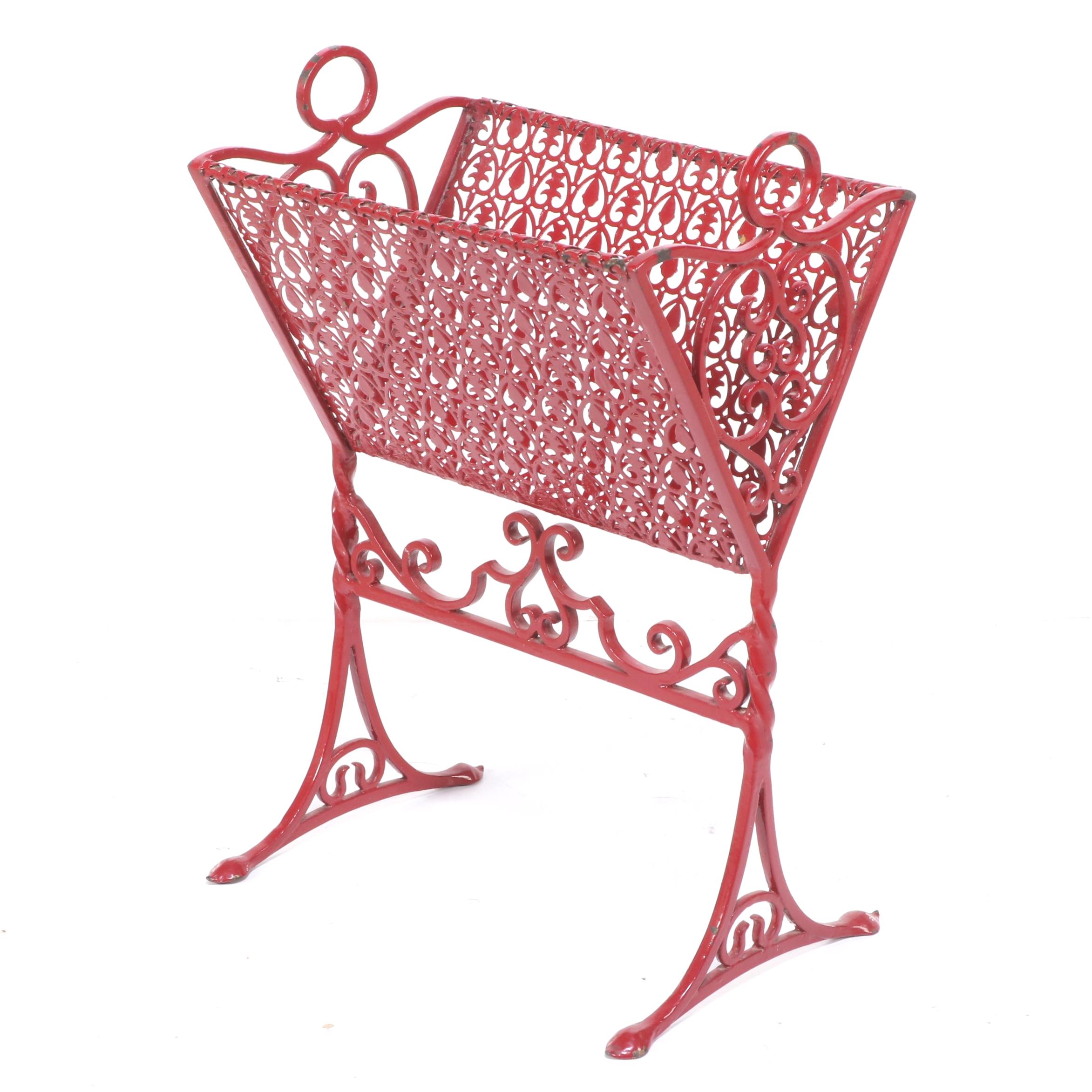 Red Metal Magazine Rack, Mid to Late 20th Century