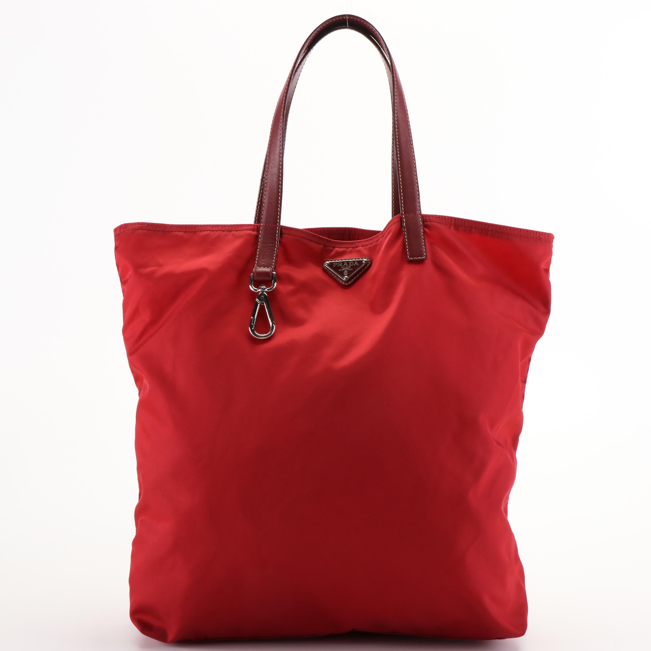 Prada Tote Bag in Red Tessuto Nylon and Saffiano Leather