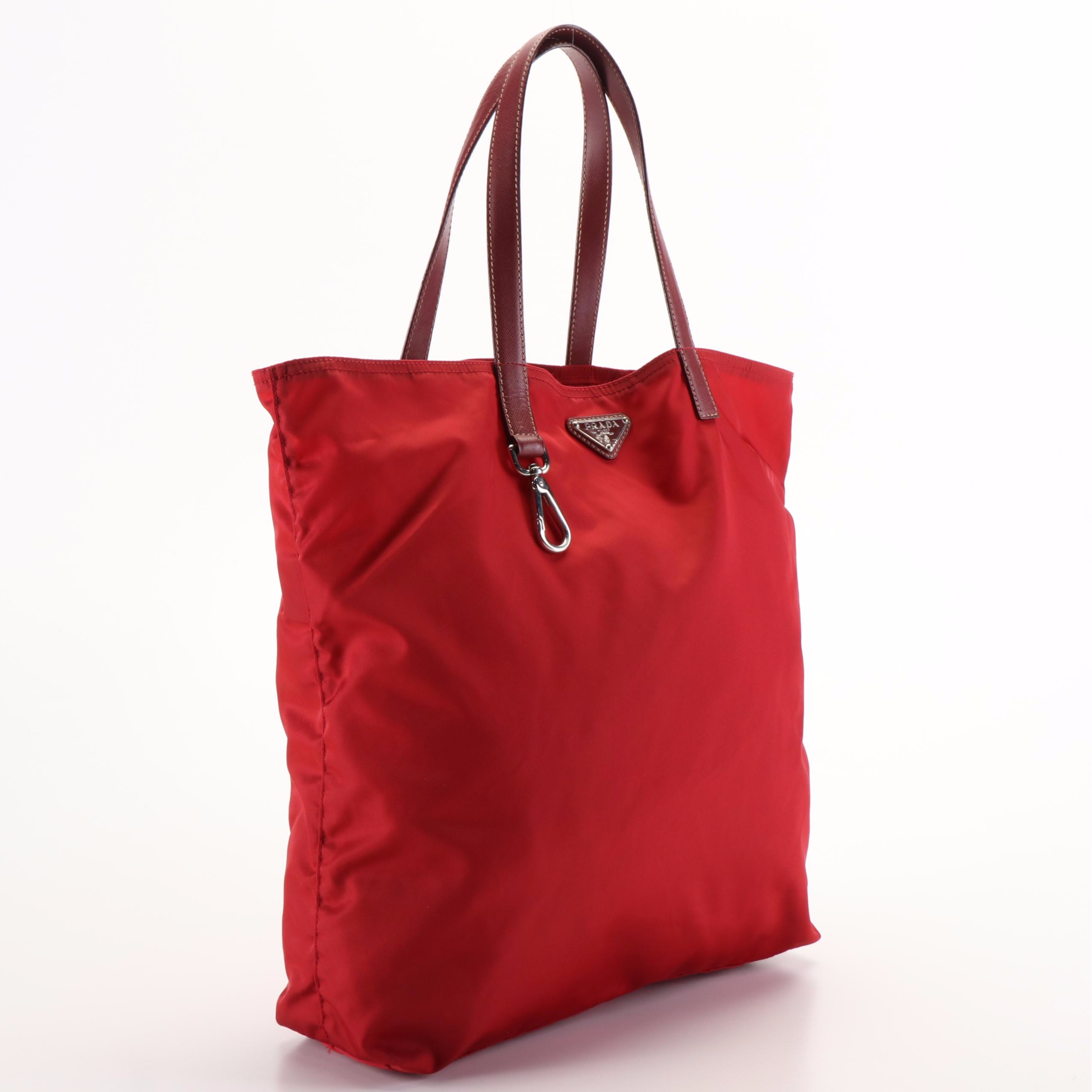 Prada Tote Bag in Red Tessuto Nylon and Saffiano Leather