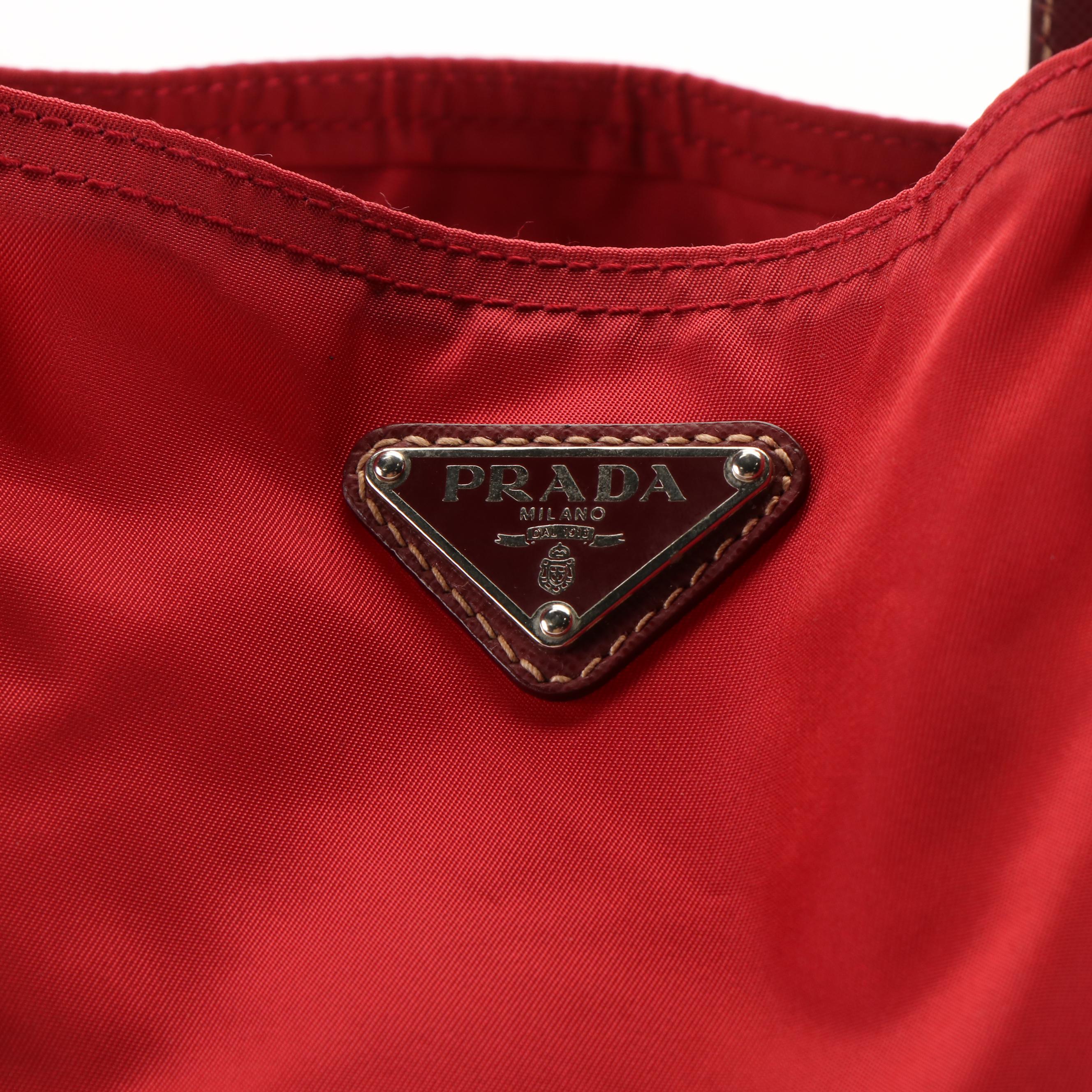 Prada Tote Bag in Red Tessuto Nylon and Saffiano Leather