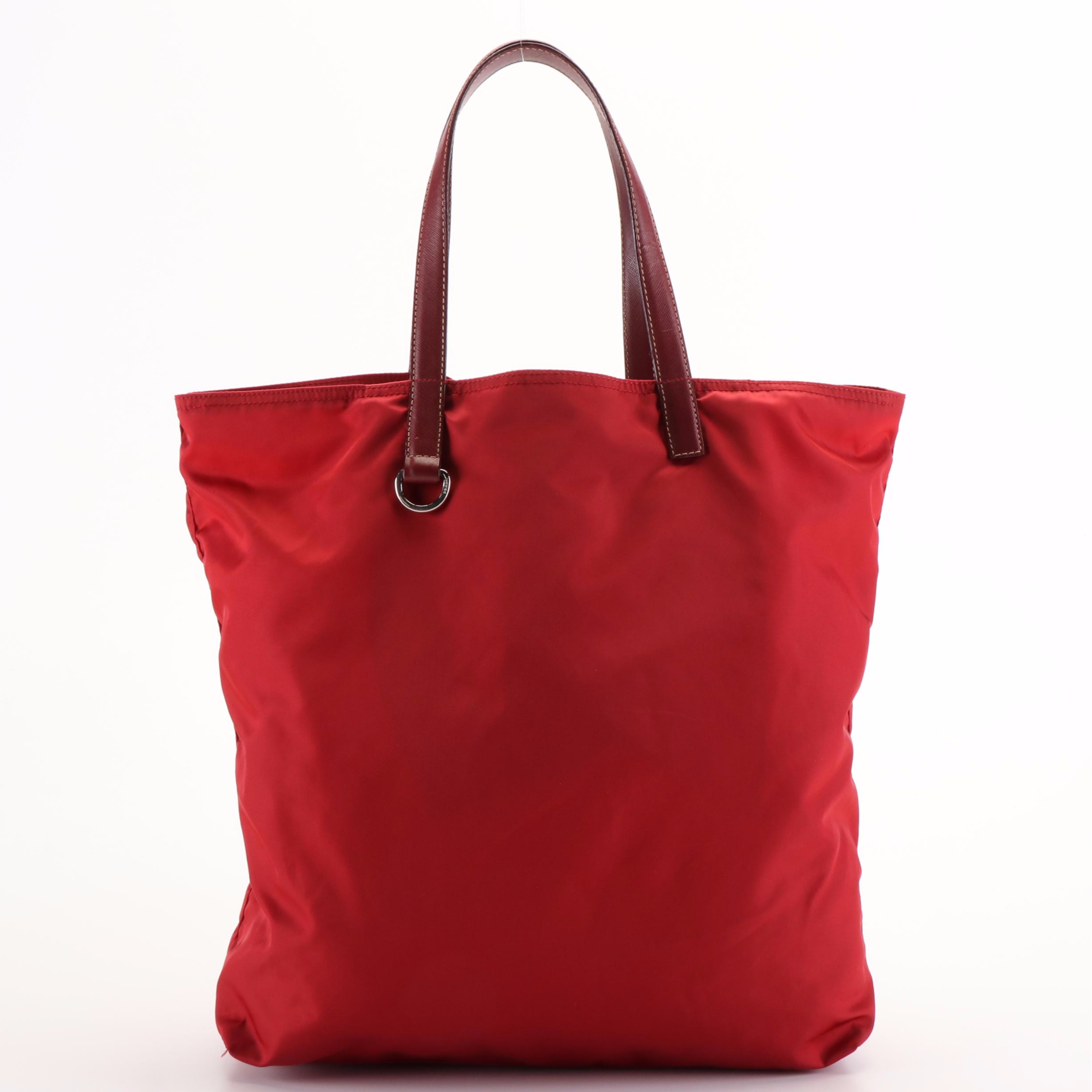 Prada Tote Bag in Red Tessuto Nylon and Saffiano Leather
