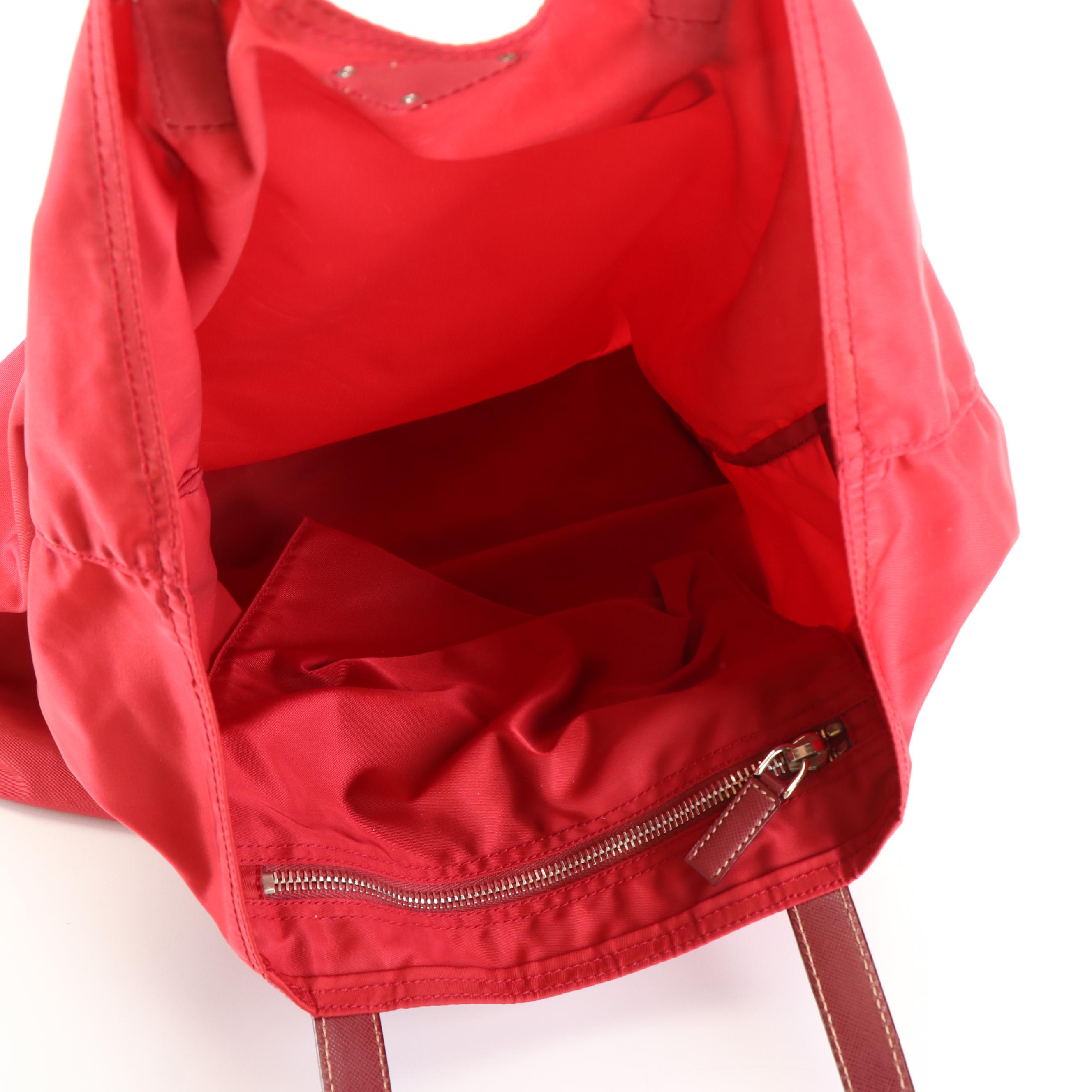 Prada Tote Bag in Red Tessuto Nylon and Saffiano Leather
