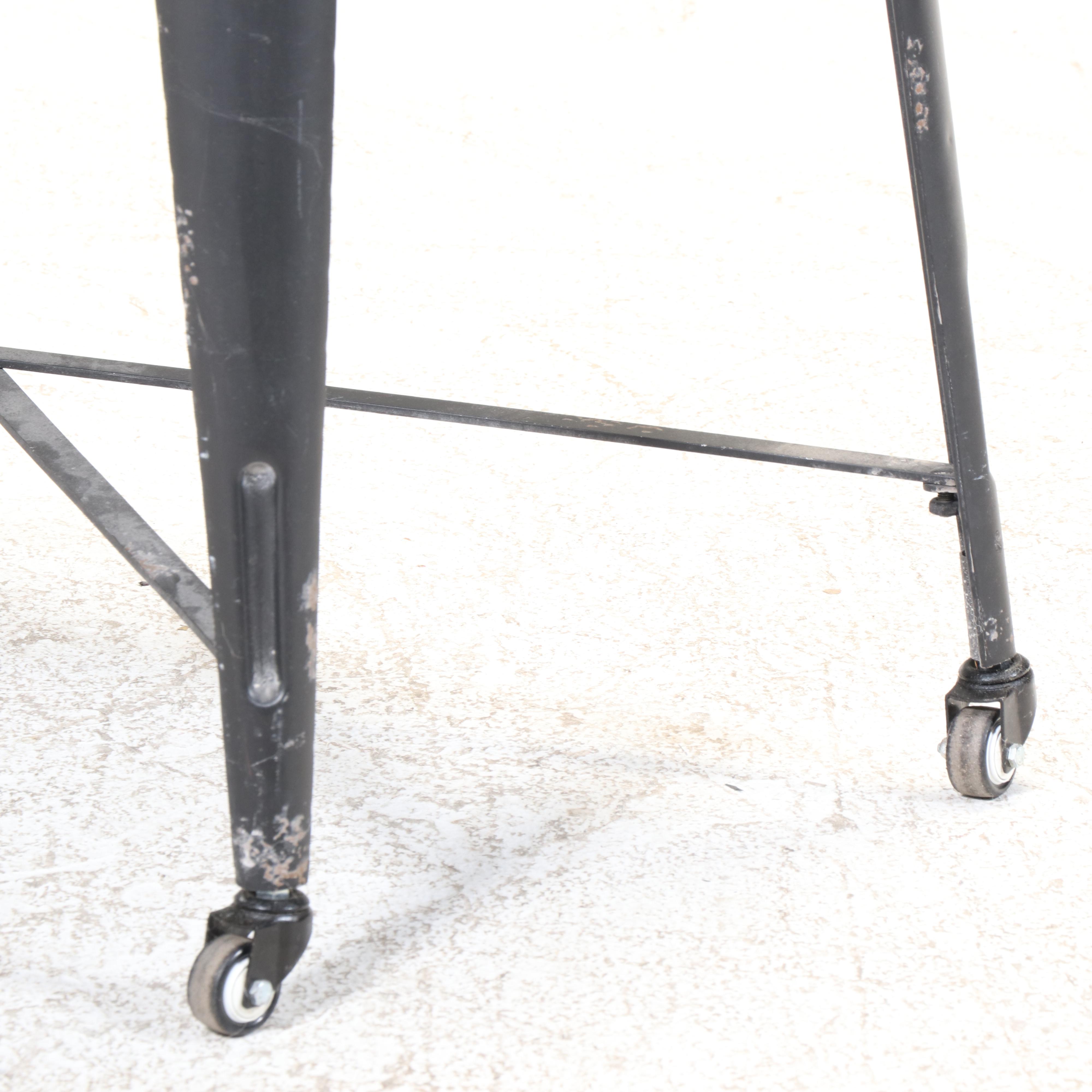 Black-Painted and Galvanized Metal Double Wash Tub-on-Stand