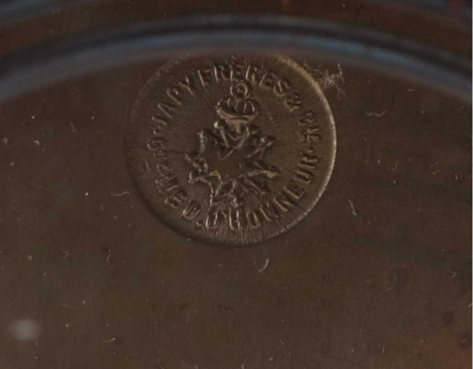 French Japy Frères Brass and Glass Mantel Clock with Mercury Pendulum
