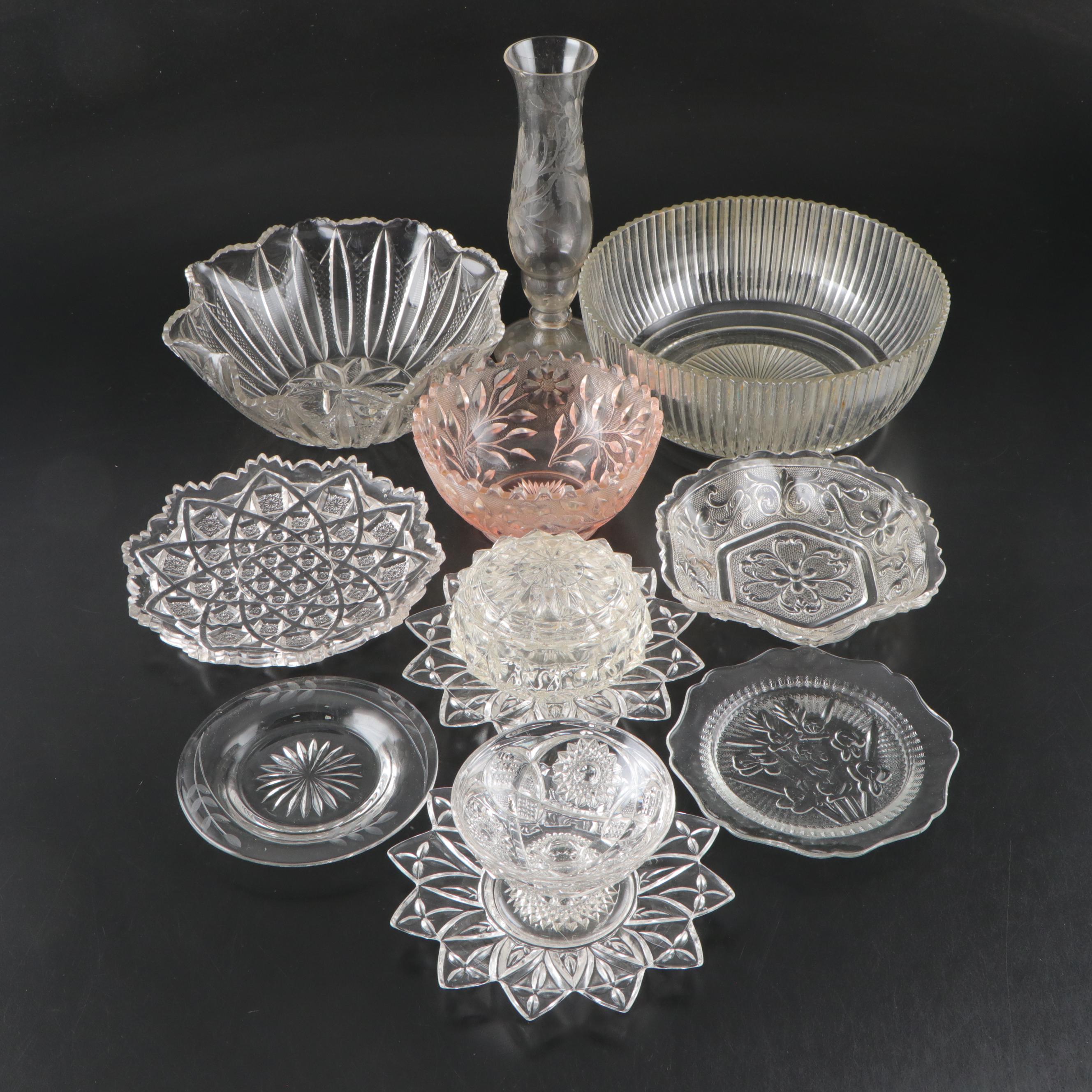 Westmoreland "Roselin" Glass Bowl with More Pressed and Etched Glass Table Décor