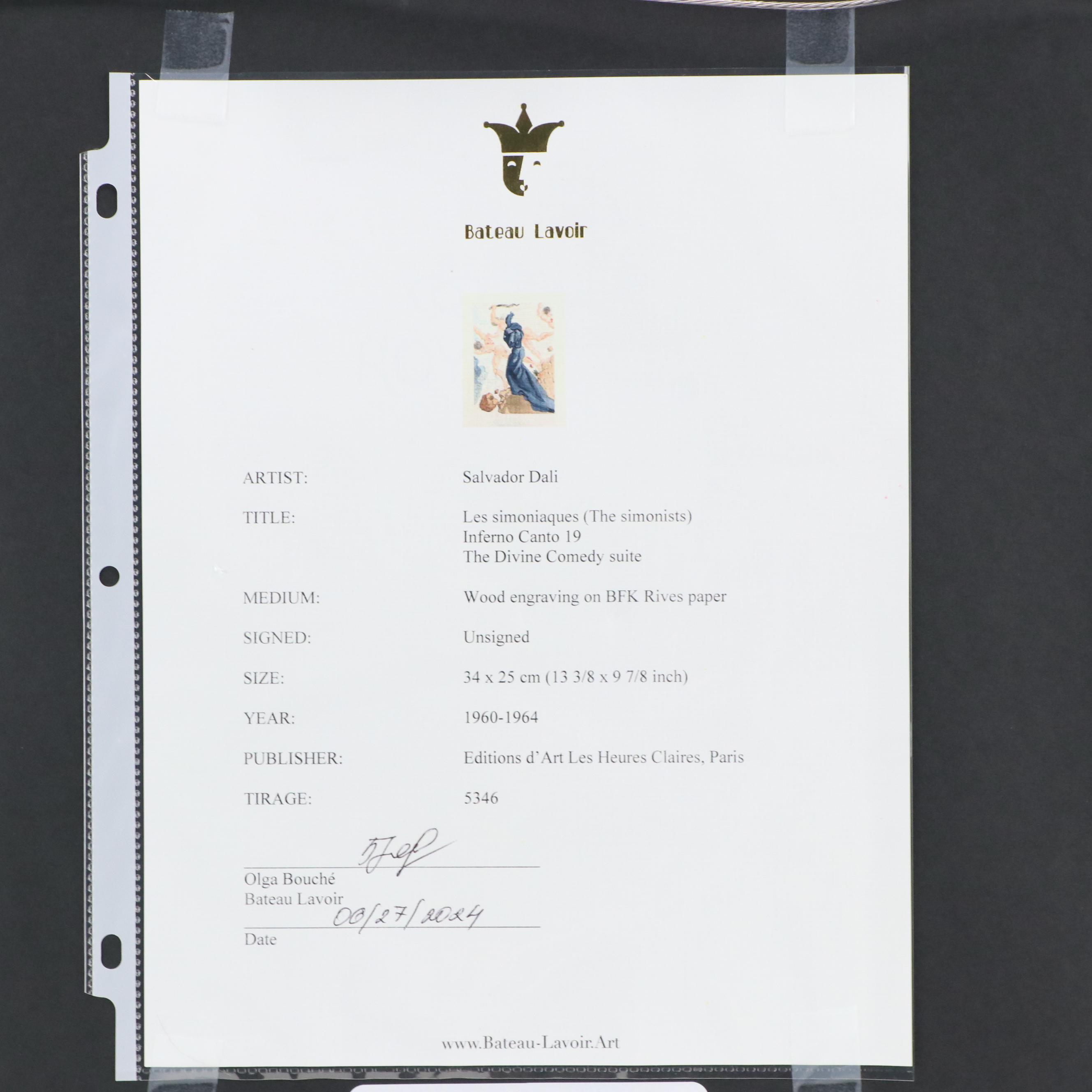 Salvador Dalí Wood Engraving "Les Margelles du Phlégéton" 1960-1964