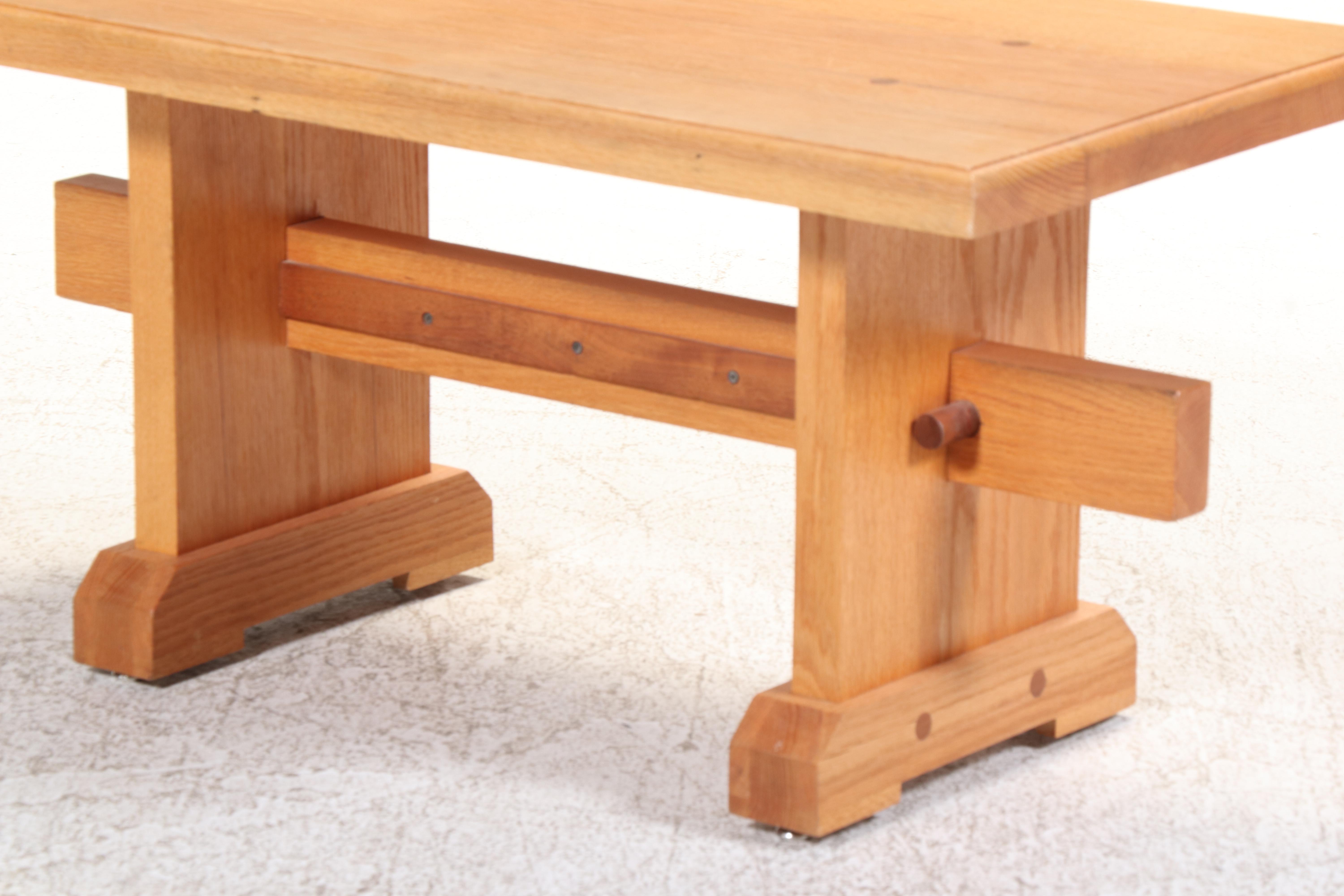 Colonial Style Quartersawn Oak and Walnut Trestle-Base Coffee Table