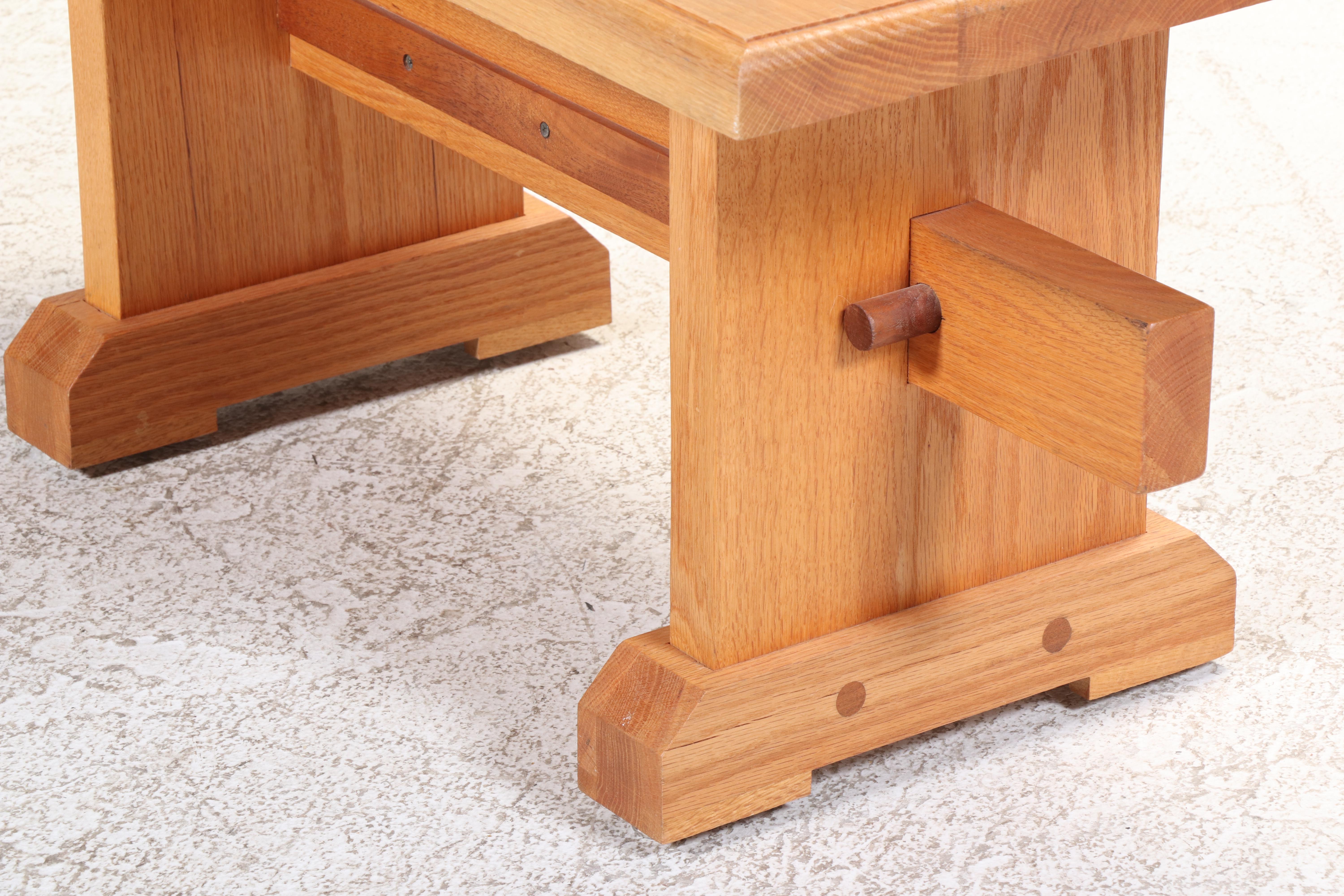 Colonial Style Quartersawn Oak and Walnut Trestle-Base Coffee Table