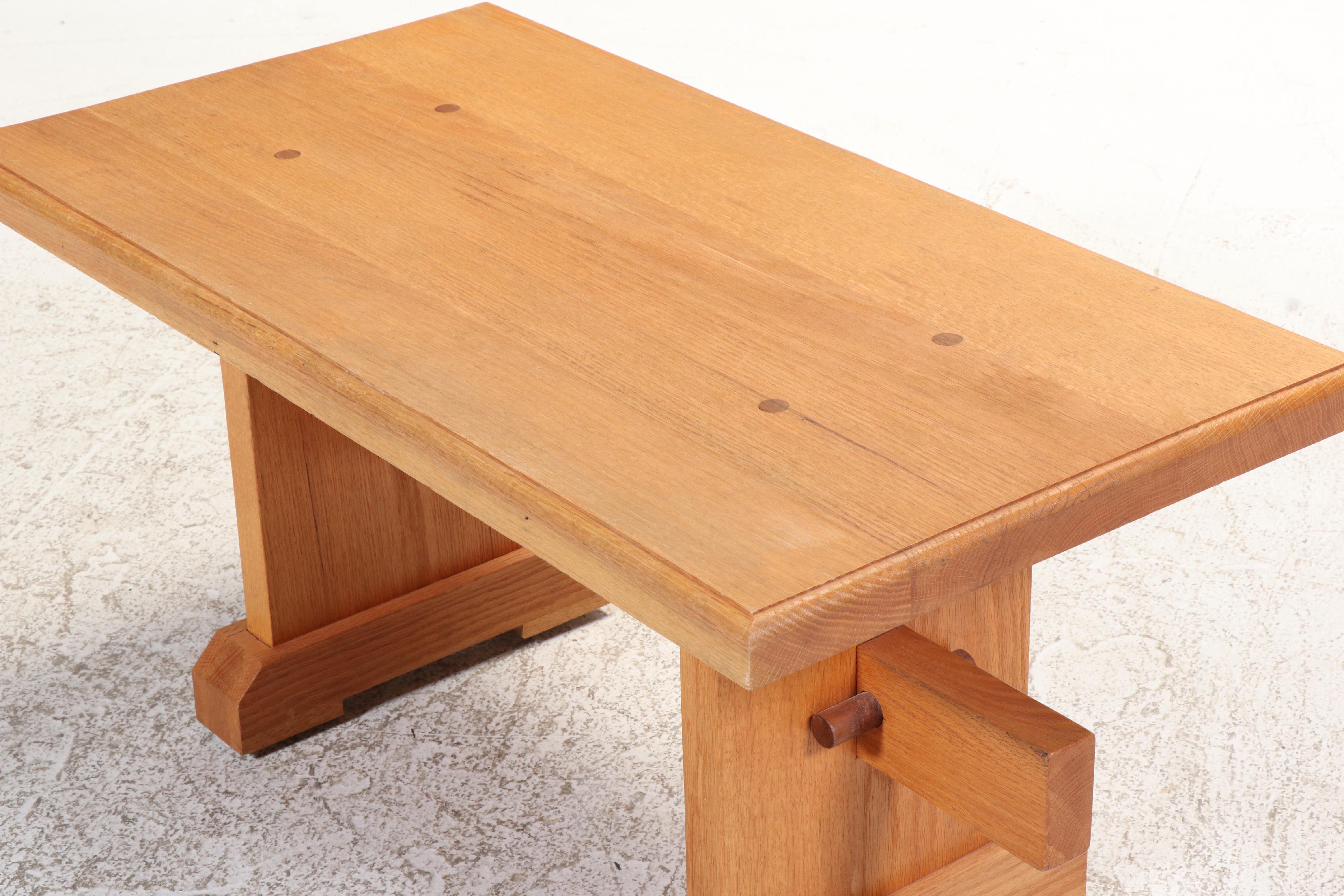 Colonial Style Quartersawn Oak and Walnut Trestle-Base Coffee Table