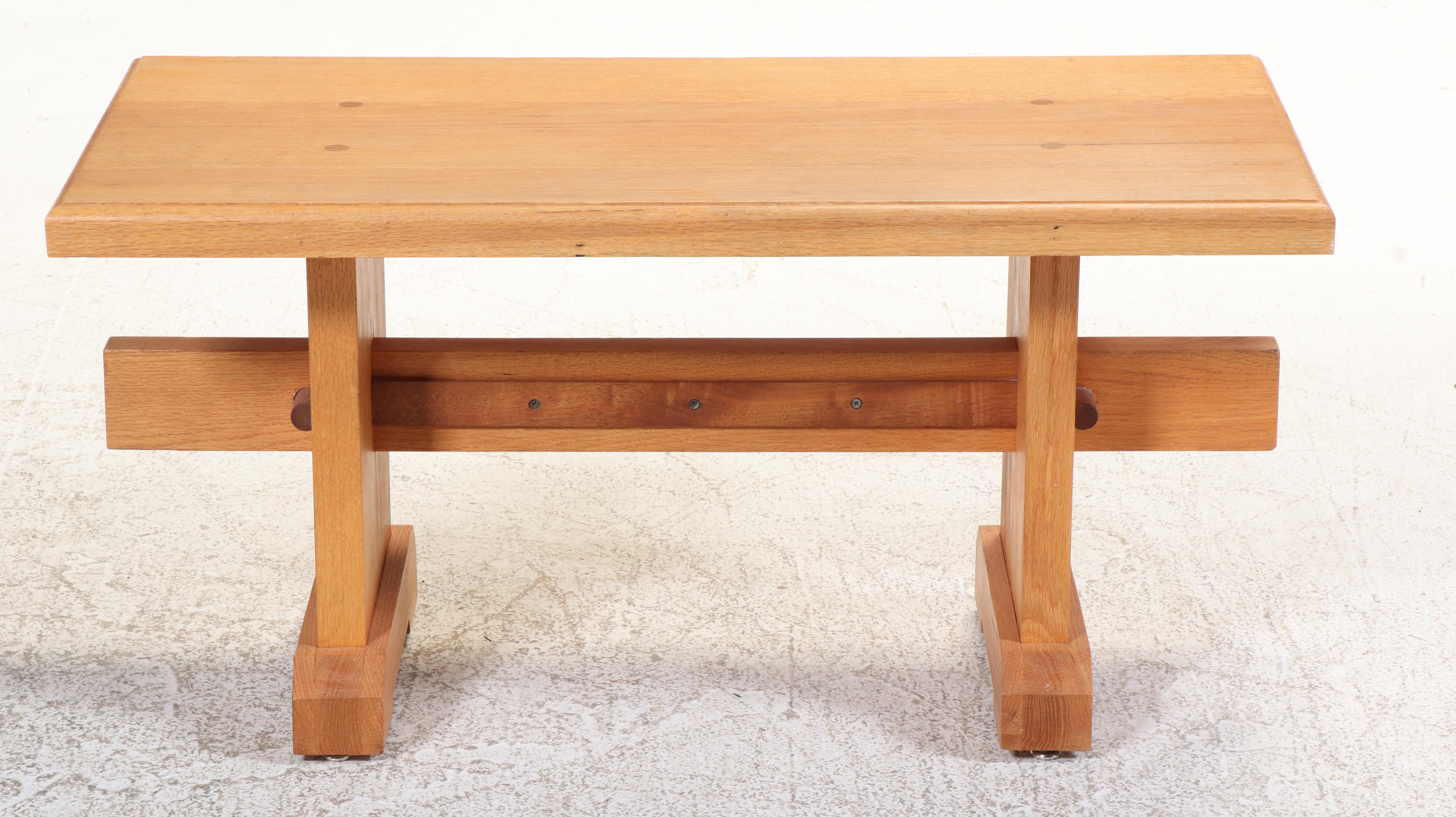 Colonial Style Quartersawn Oak and Walnut Trestle-Base Coffee Table