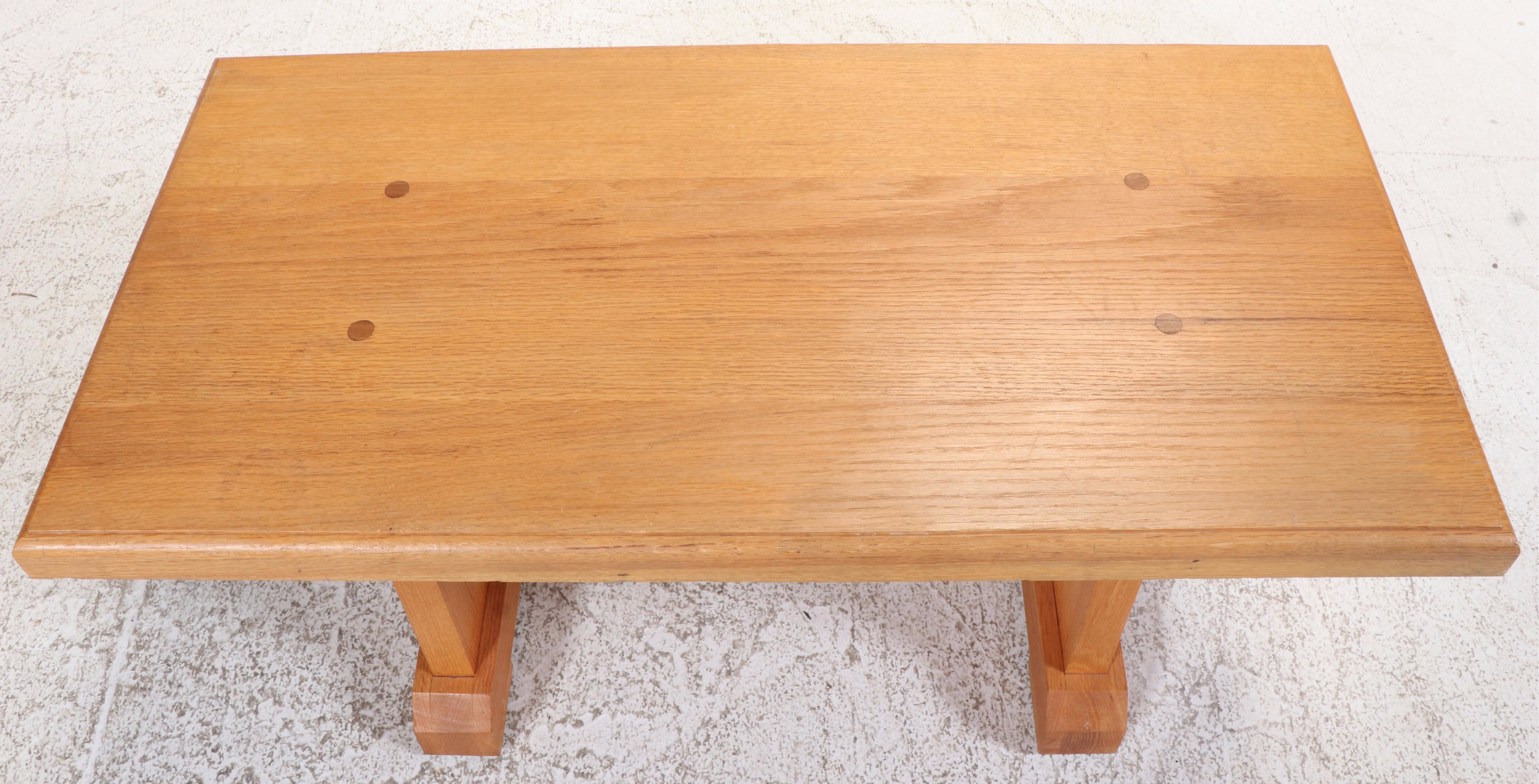Colonial Style Quartersawn Oak and Walnut Trestle-Base Coffee Table
