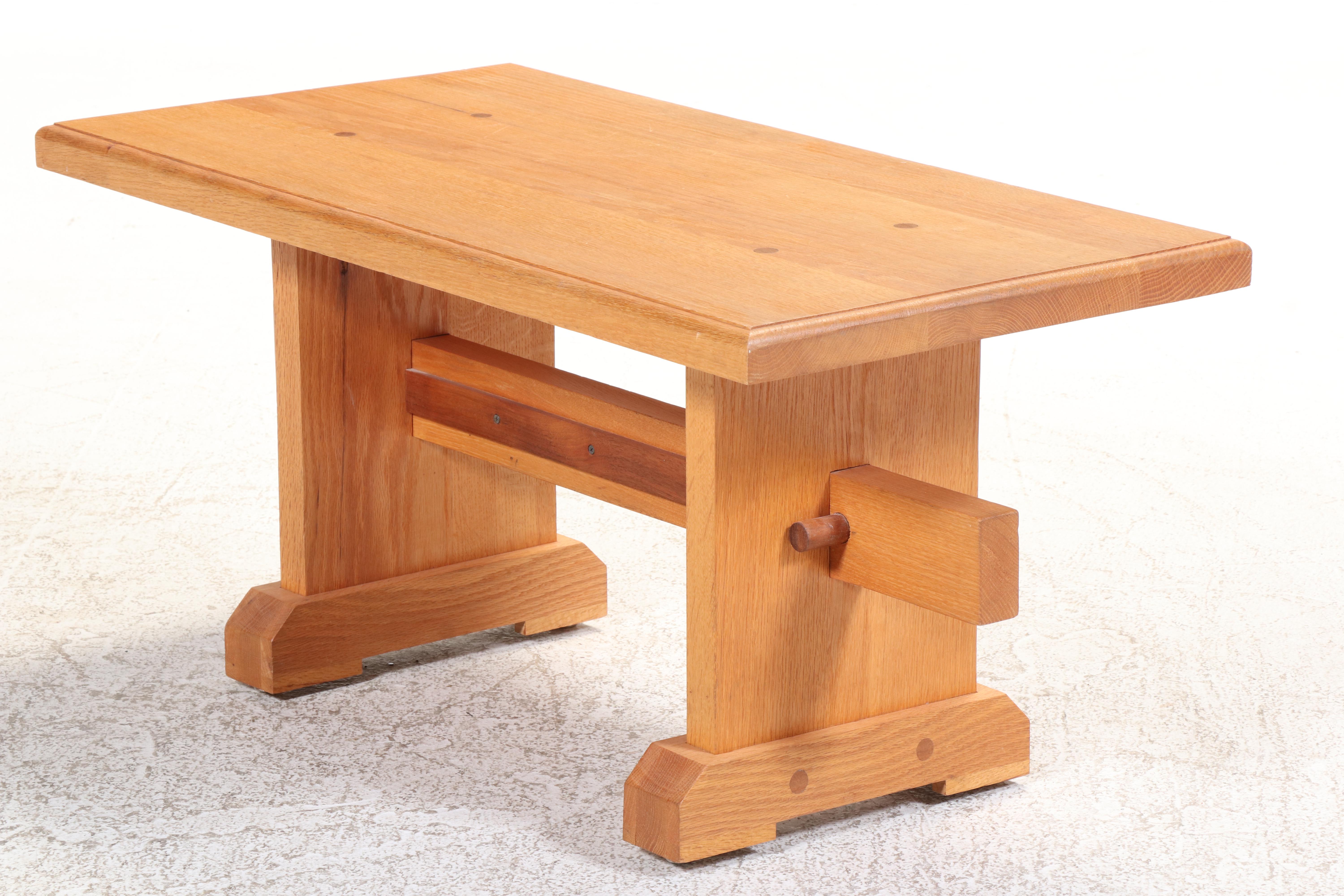 Colonial Style Quartersawn Oak and Walnut Trestle-Base Coffee Table