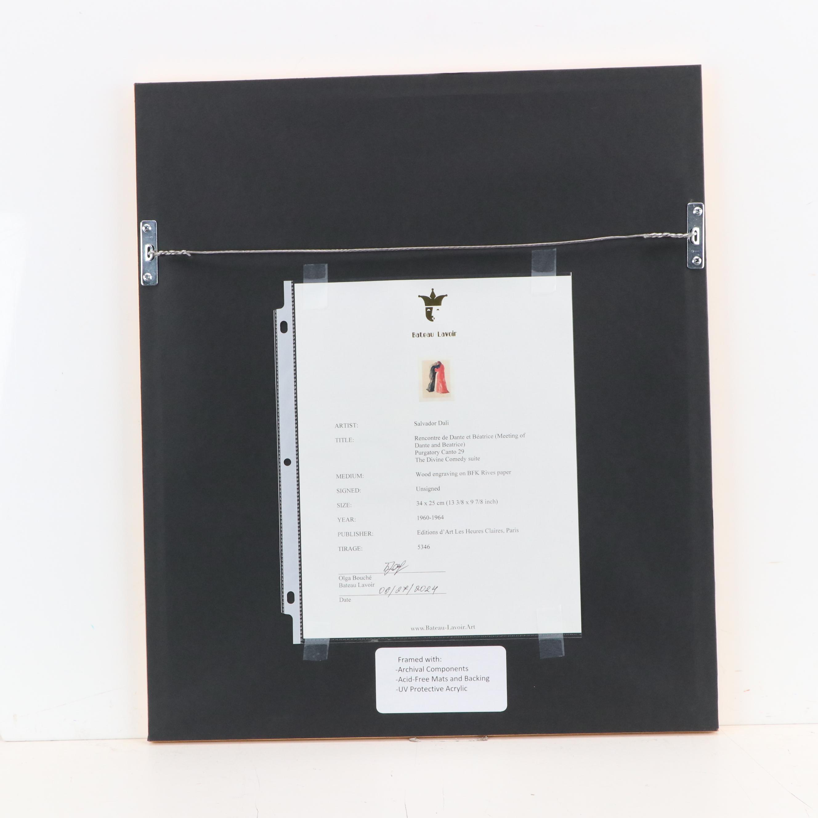 Salvador Dalí Wood Engraving "Rencontre de Dante et Béatrice," 1960-1964