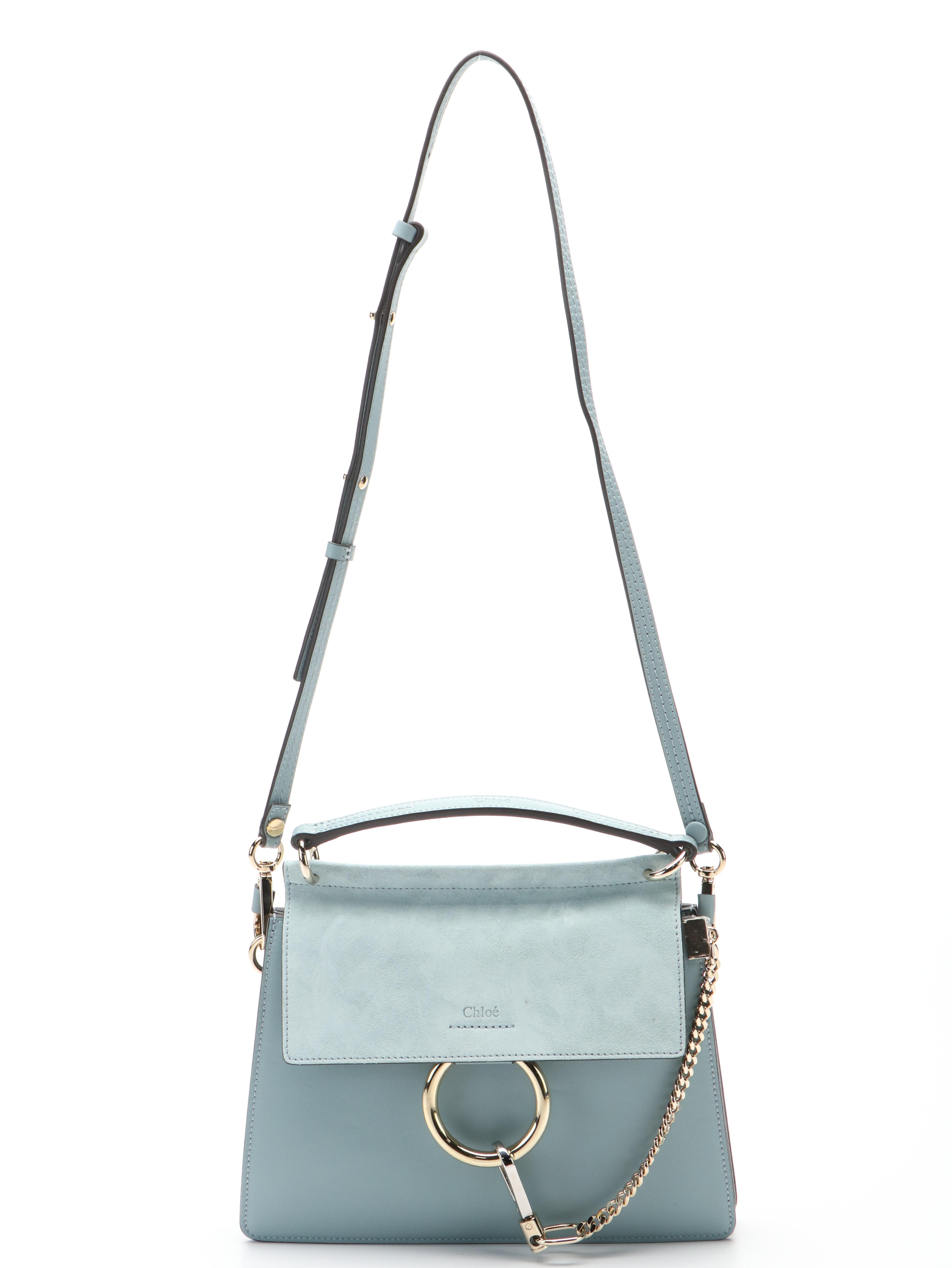 Chloé Faye Mini Chain Crossbody Bag in Blue Suede and Leather