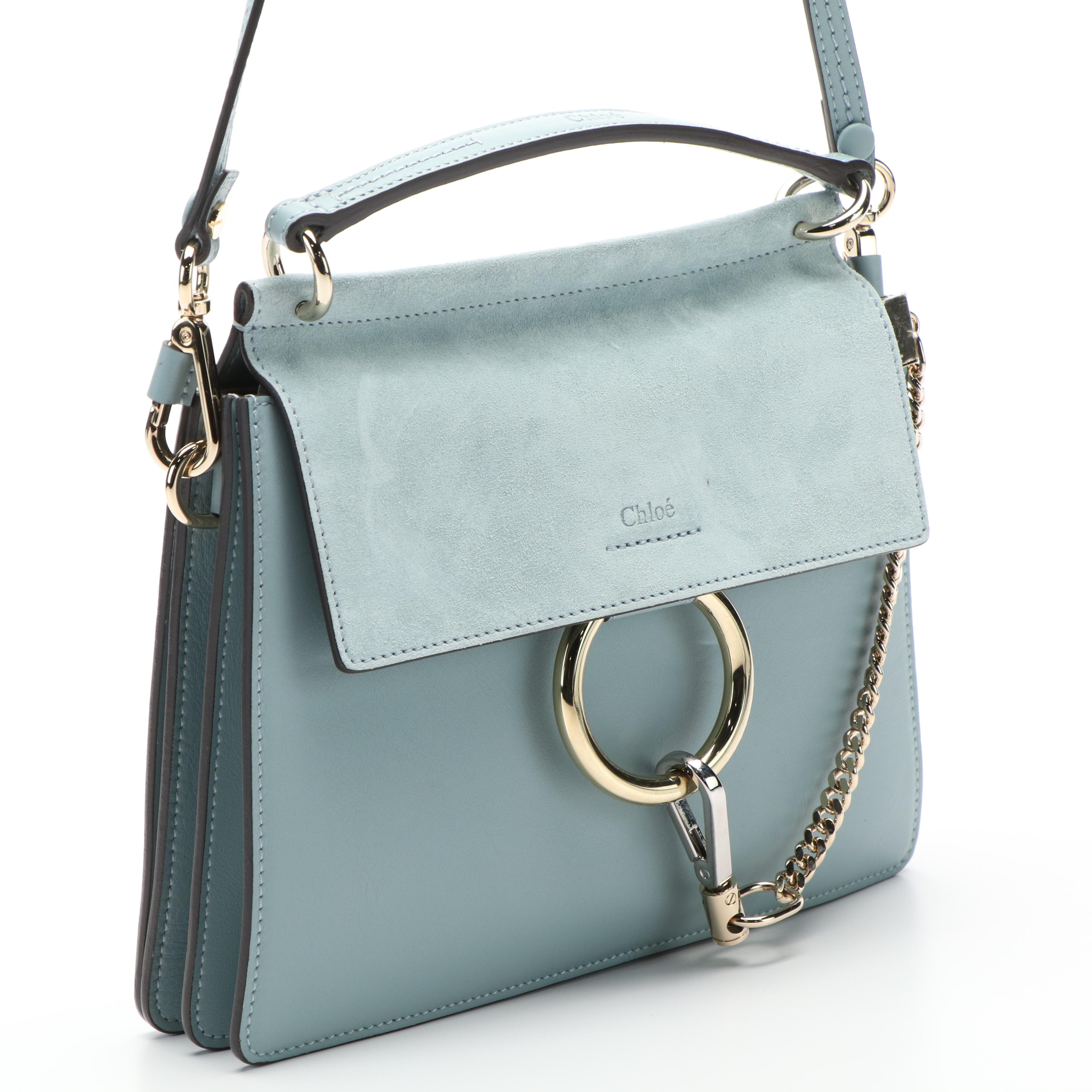 Chloé Faye Mini Chain Crossbody Bag in Blue Suede and Leather