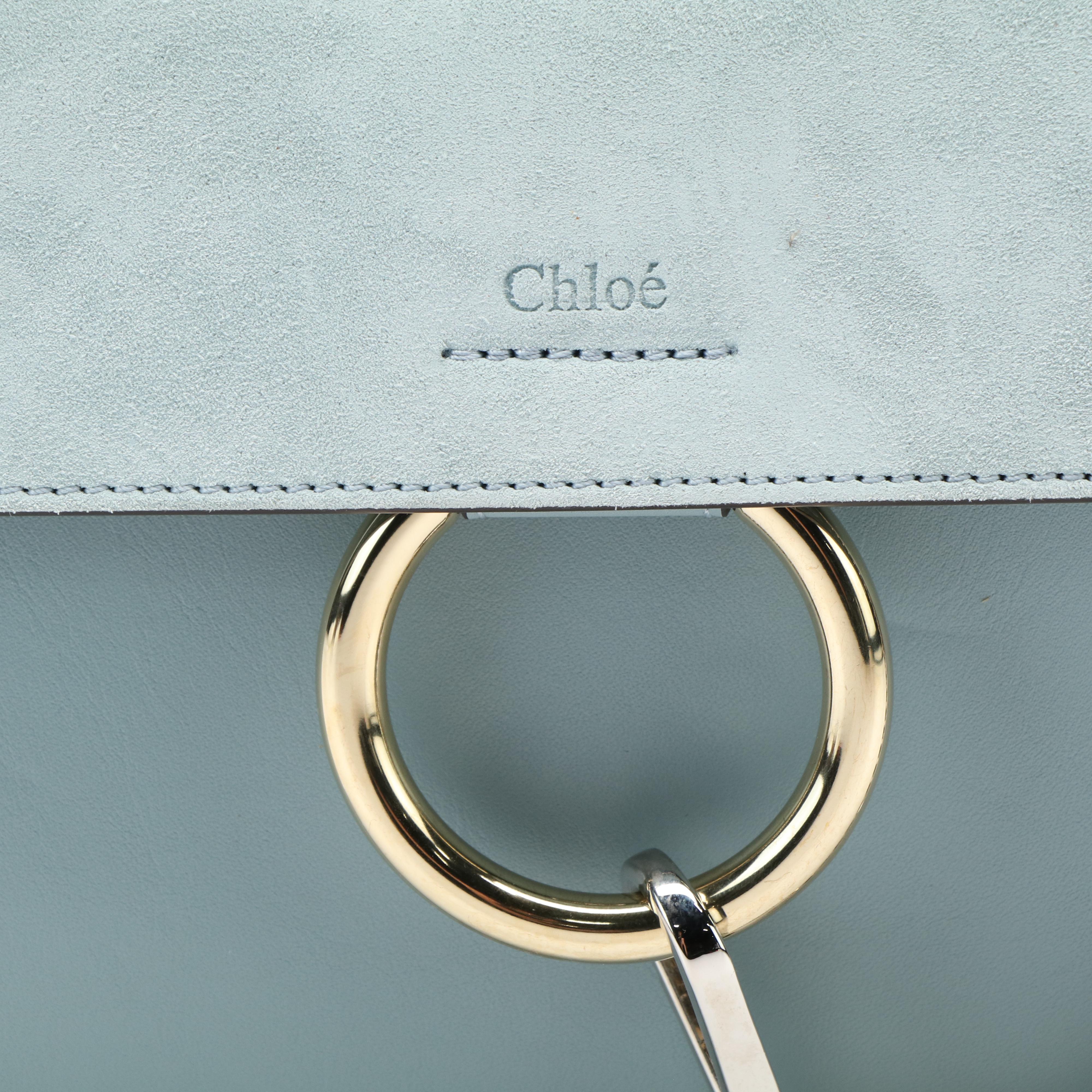 Chloé Faye Mini Chain Crossbody Bag in Blue Suede and Leather