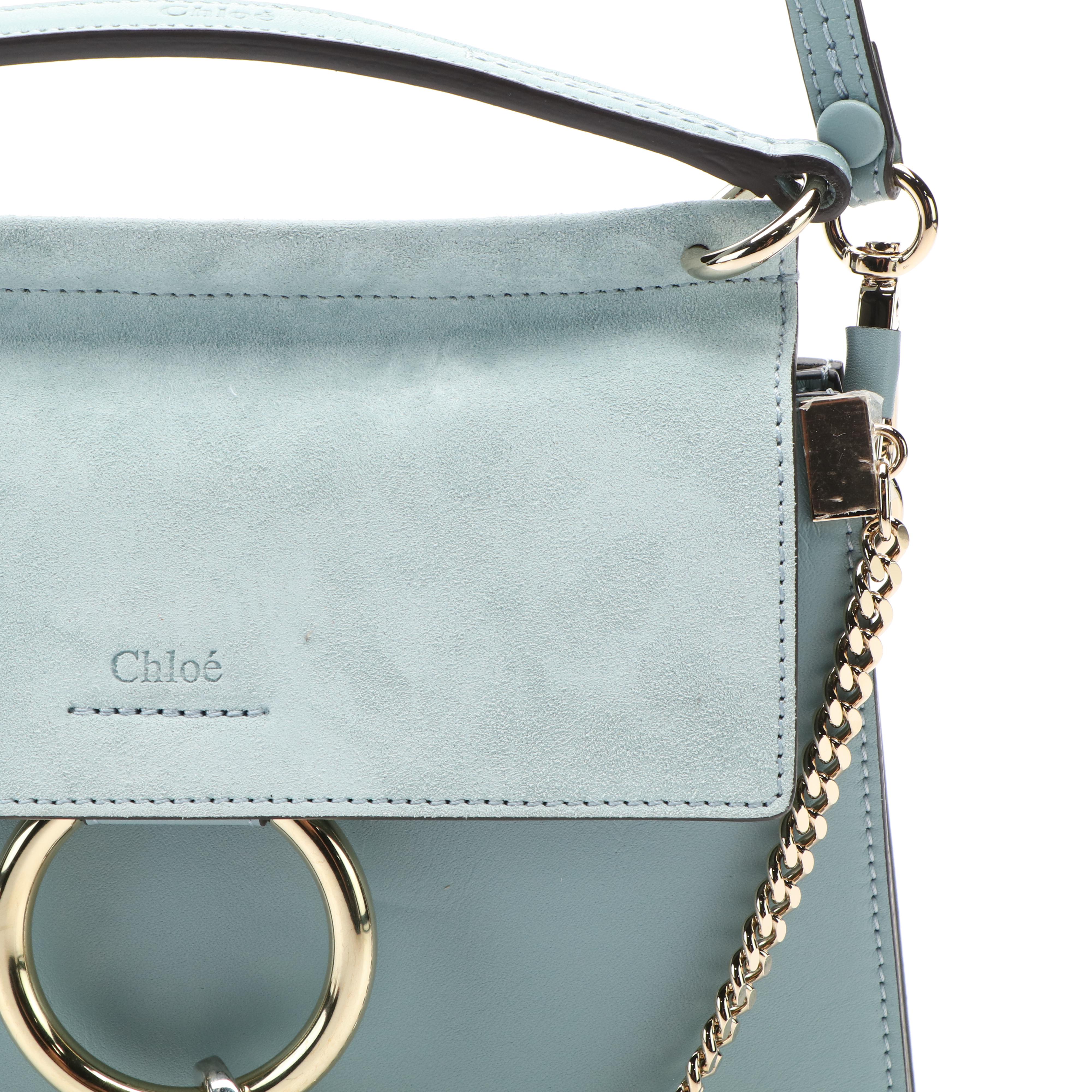 Chloé Faye Mini Chain Crossbody Bag in Blue Suede and Leather