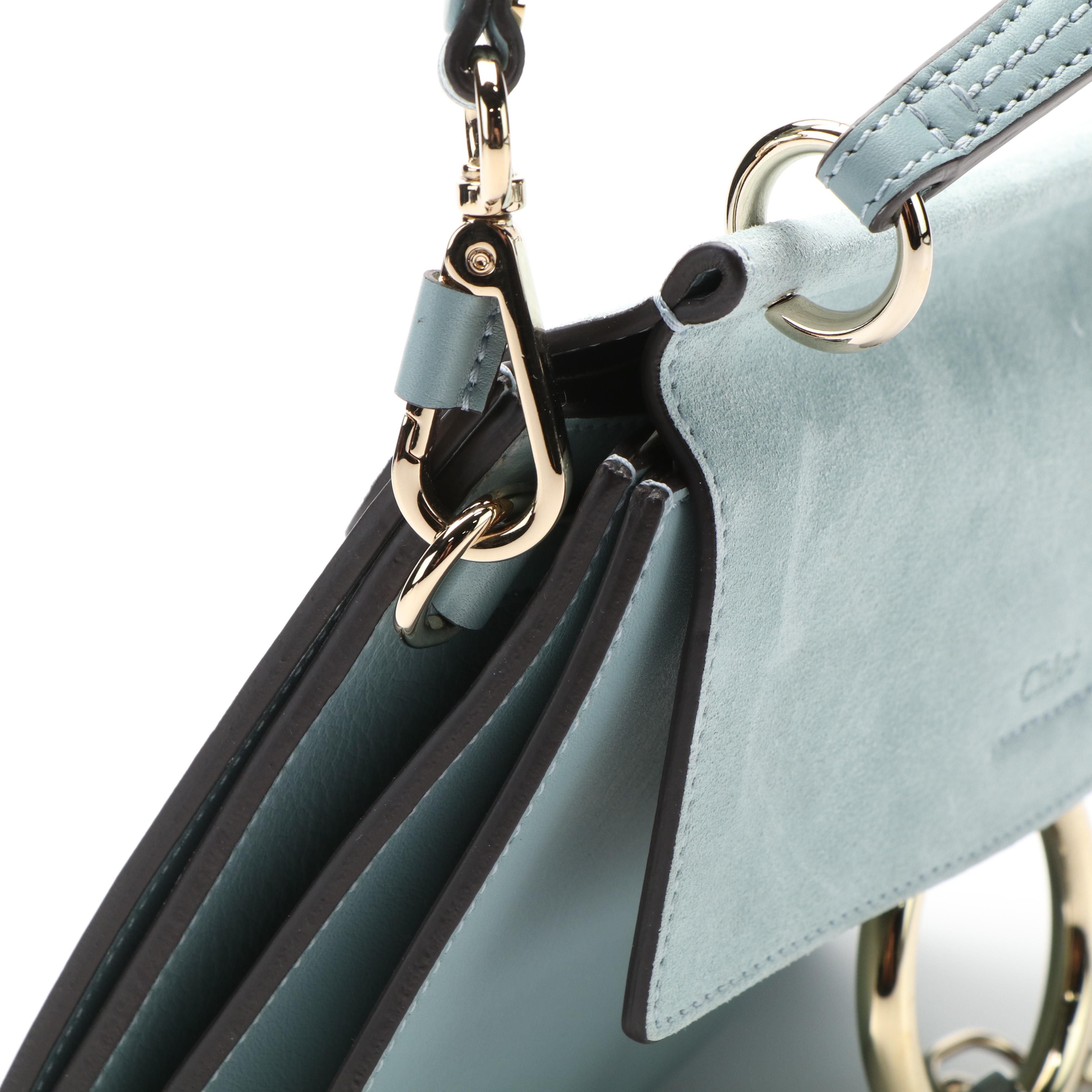 Chloé Faye Mini Chain Crossbody Bag in Blue Suede and Leather