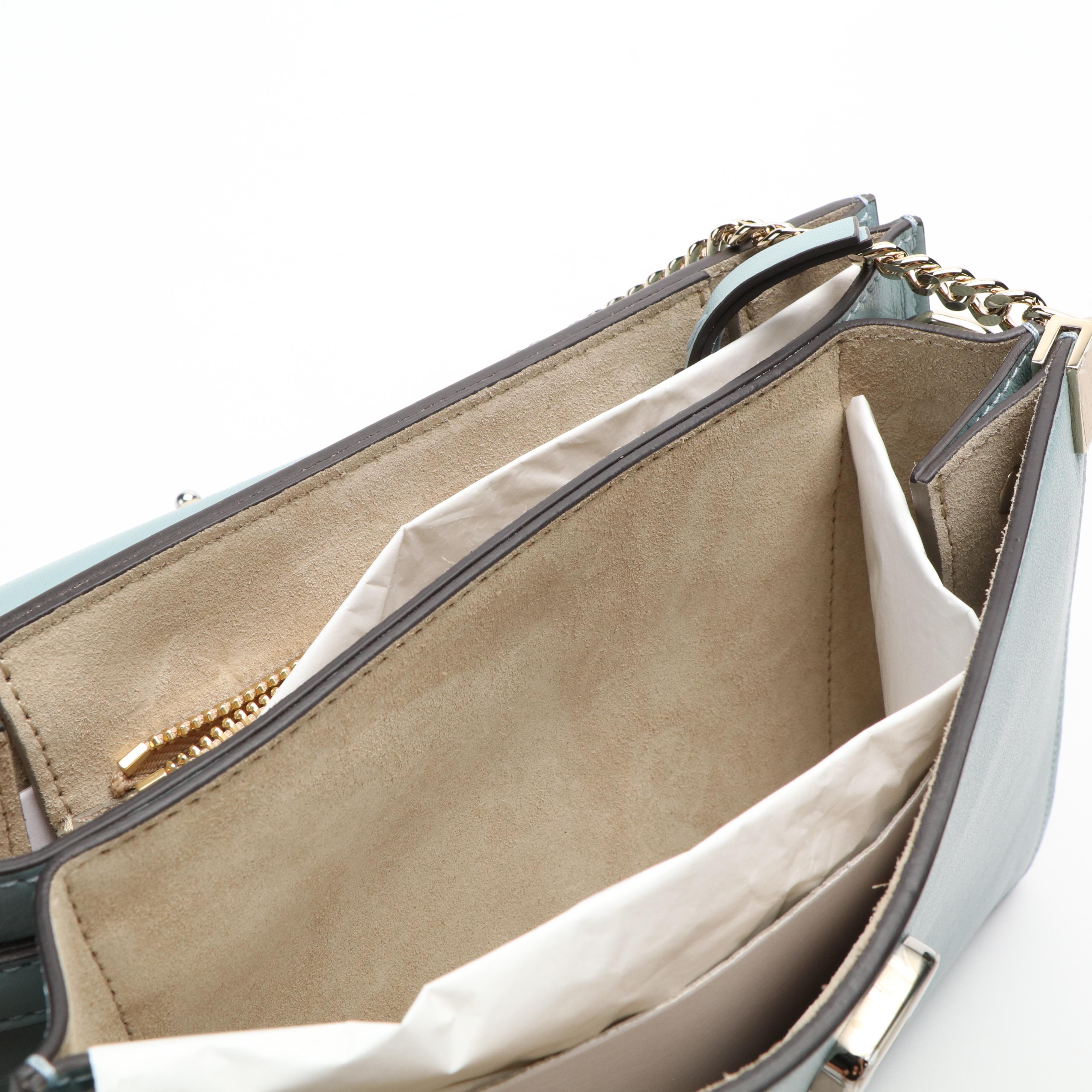 Chloé Faye Mini Chain Crossbody Bag in Blue Suede and Leather