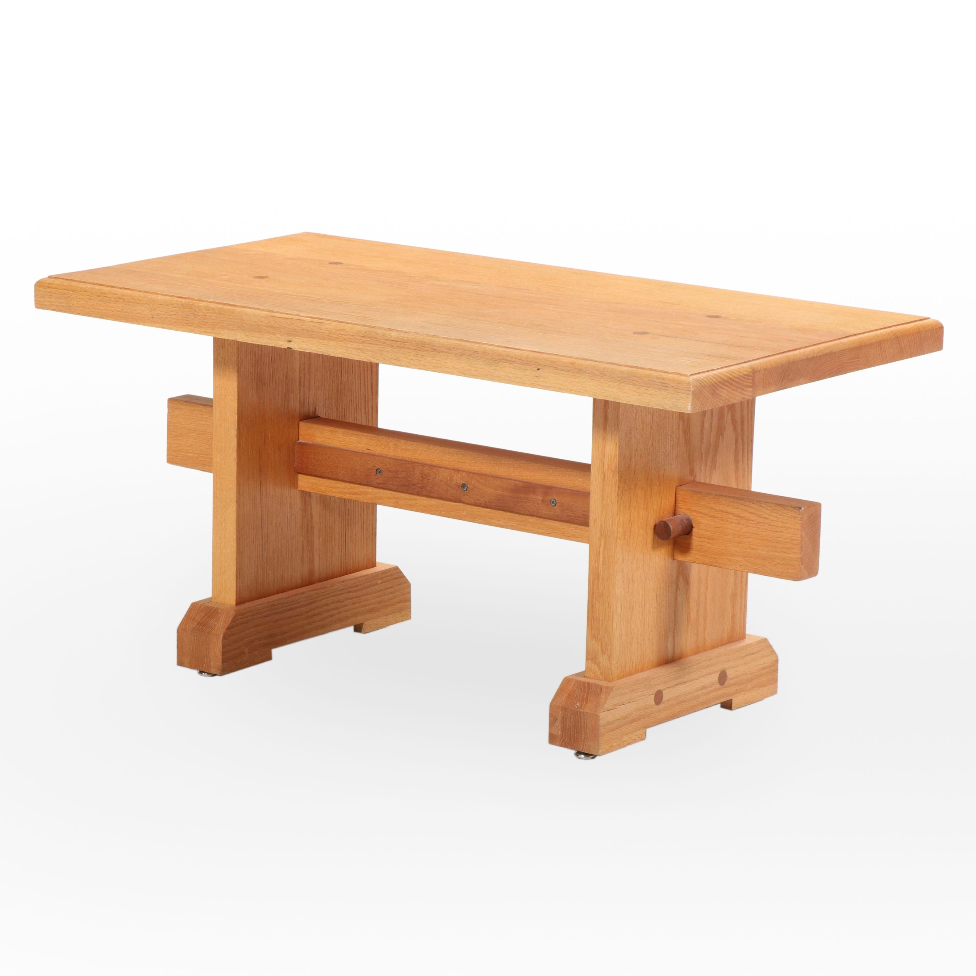 Colonial Style Quartersawn Oak and Walnut Trestle-Base Coffee Table