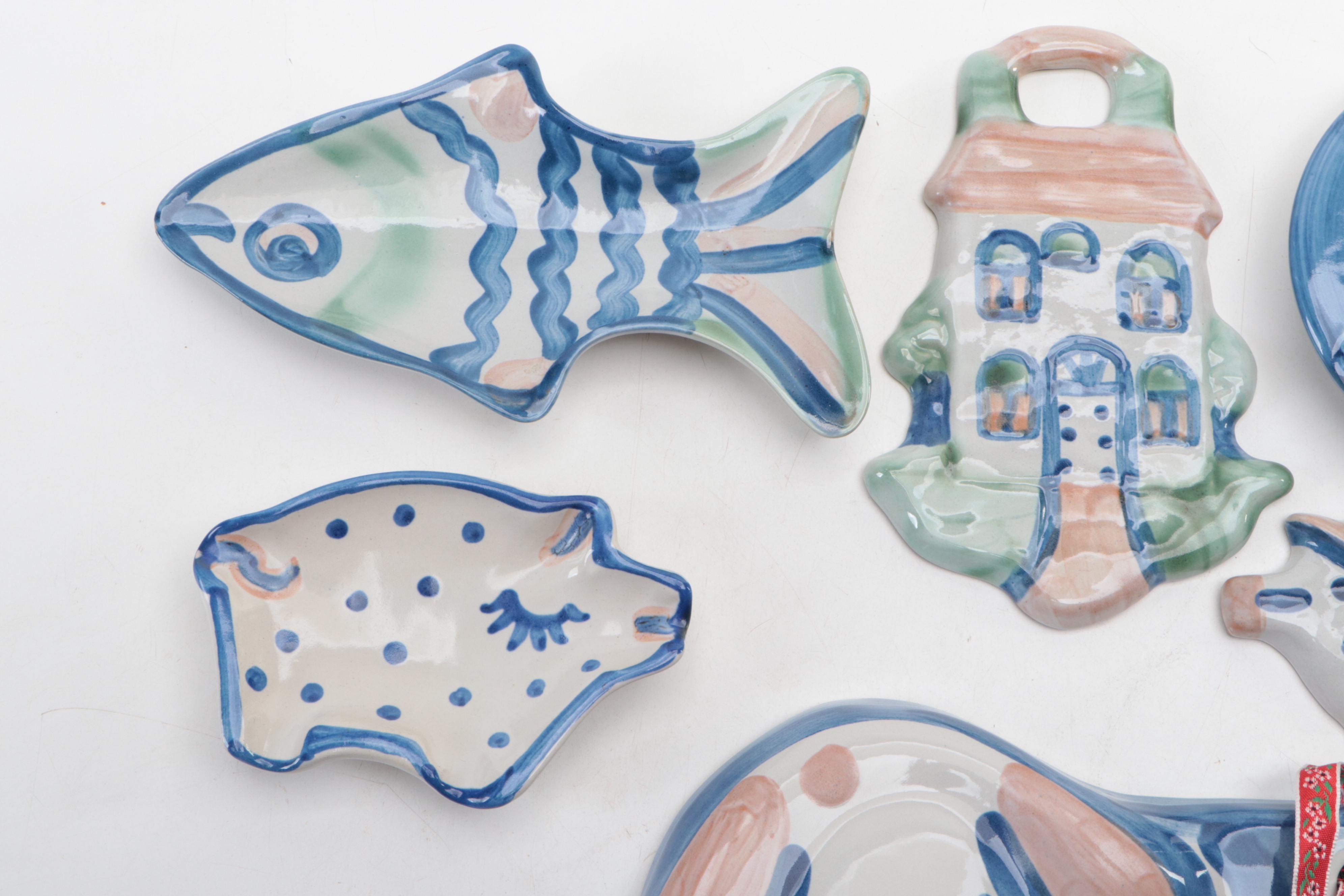 M. A. Hadley Hand-Painted Ceramic Ashtray, Bowls and Plaques