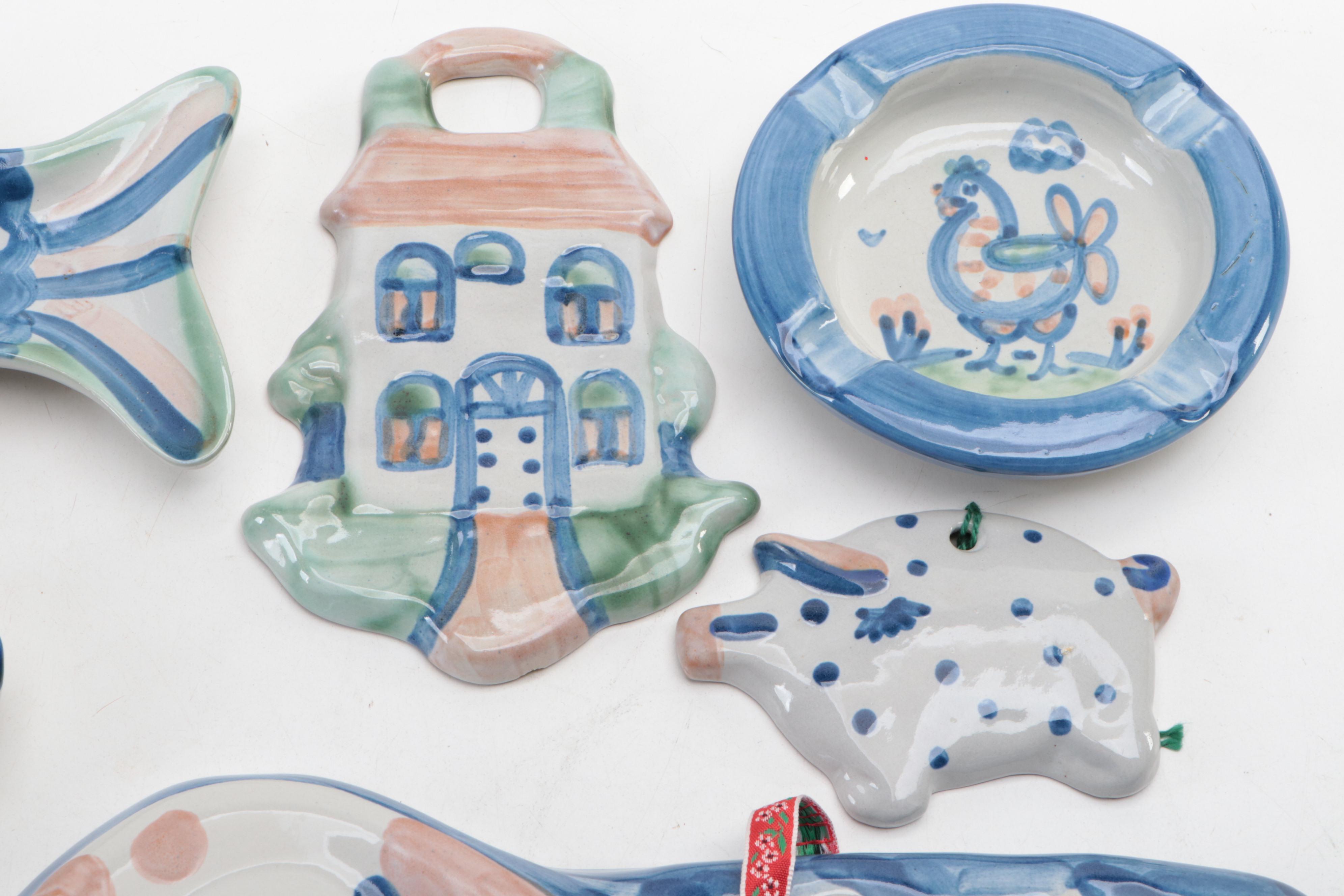 M. A. Hadley Hand-Painted Ceramic Ashtray, Bowls and Plaques