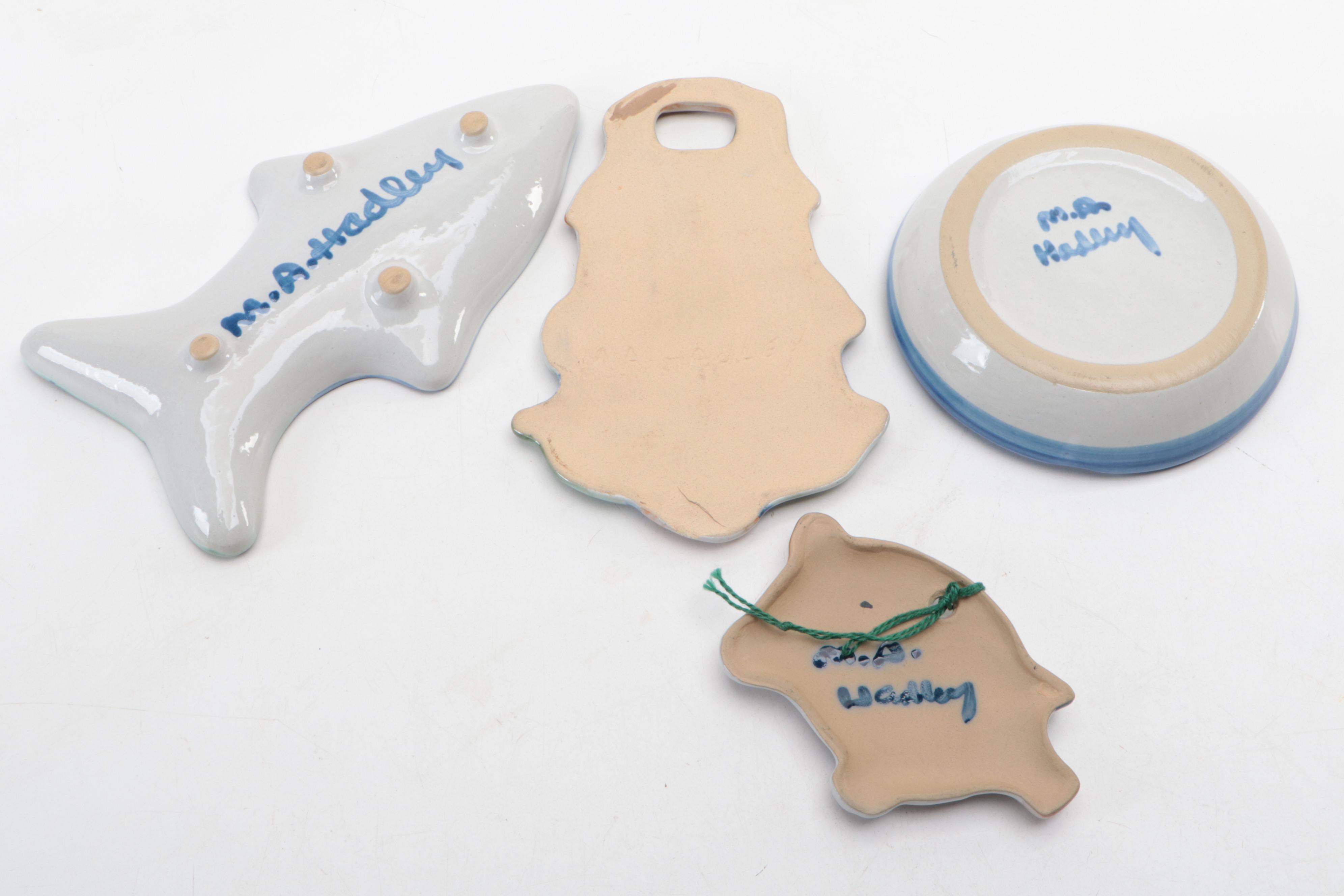 M. A. Hadley Hand-Painted Ceramic Ashtray, Bowls and Plaques