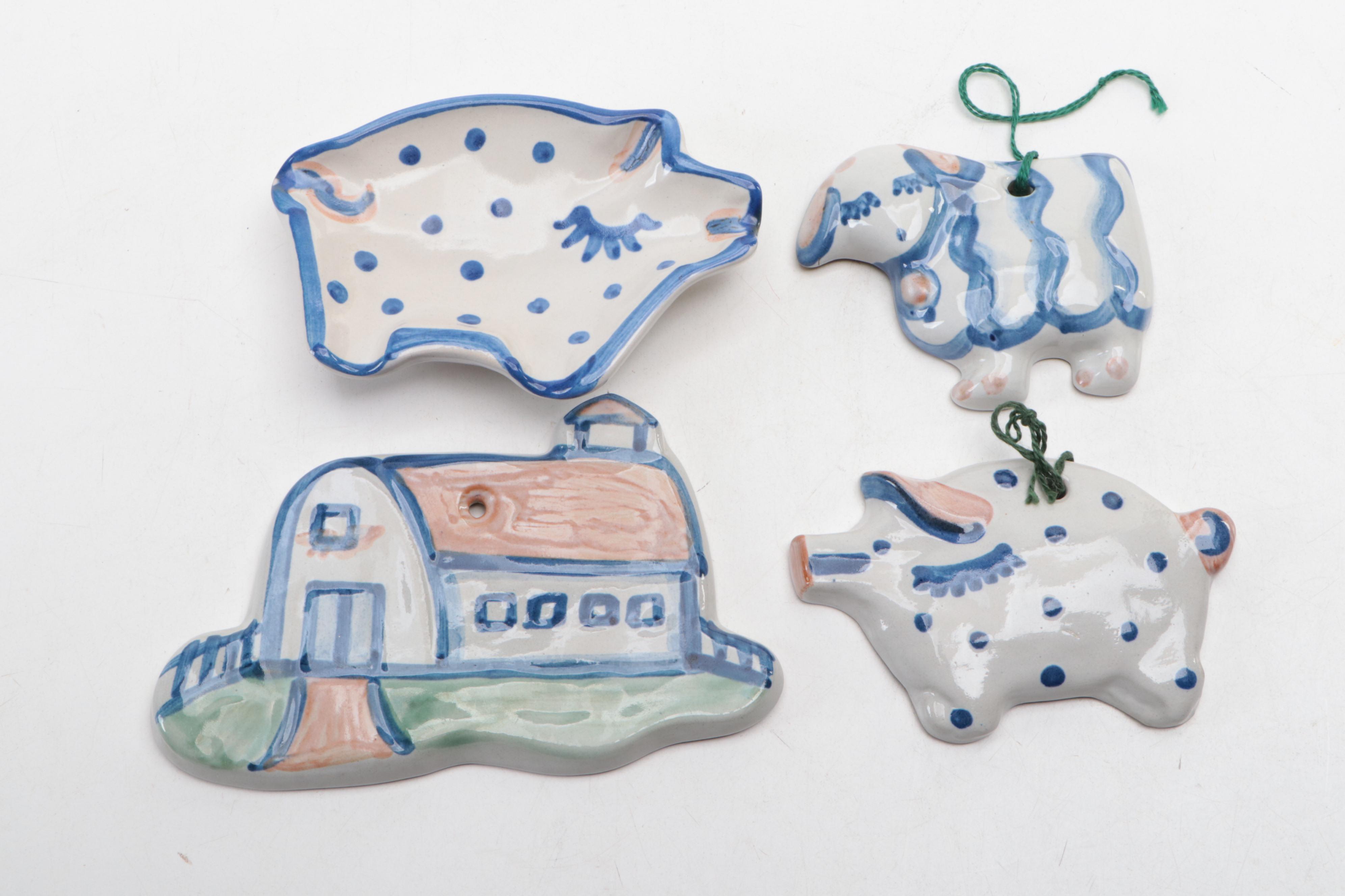 M. A. Hadley Hand-Painted Ceramic Ashtray, Bowls and Plaques