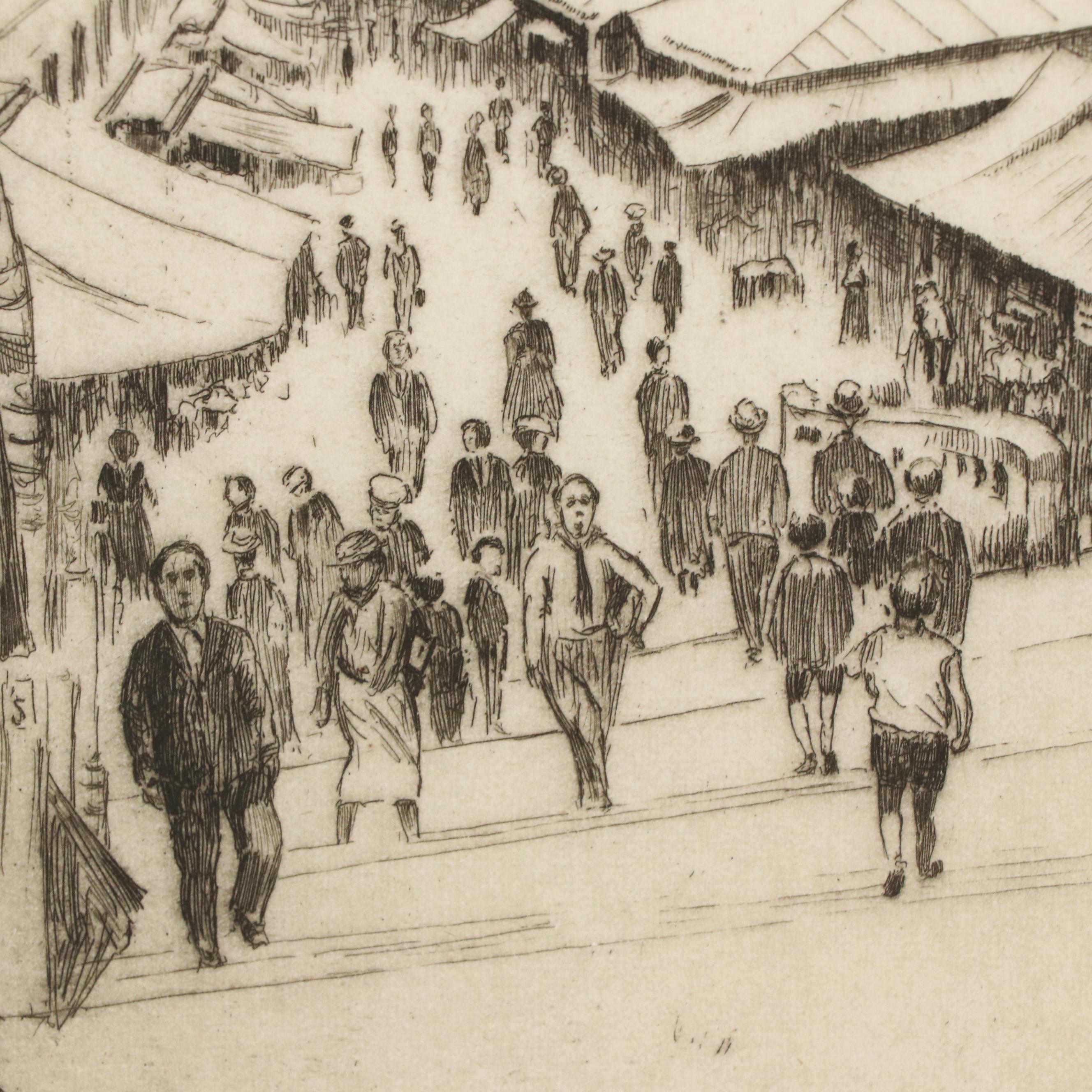 Lee Sturges Etching of a Street Scene "Rialto Venice," 1936