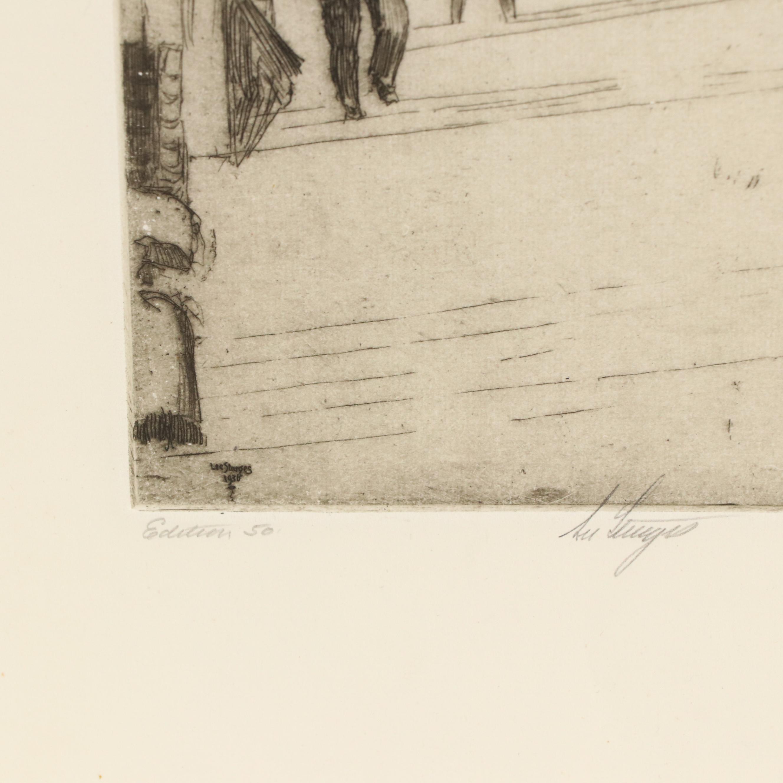 Lee Sturges Etching of a Street Scene "Rialto Venice," 1936