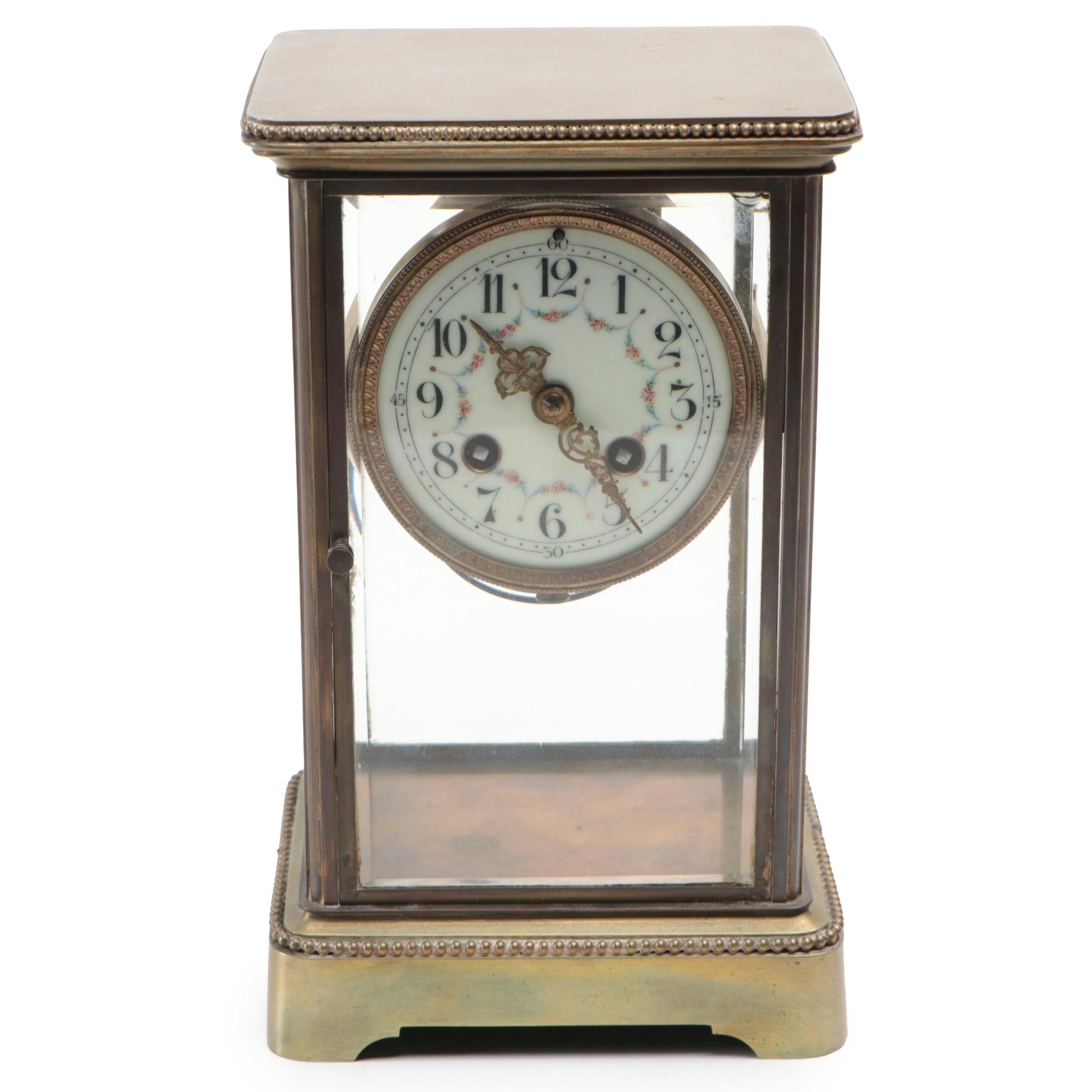 French Japy Frères Brass and Glass Mantel Clock with Mercury Pendulum