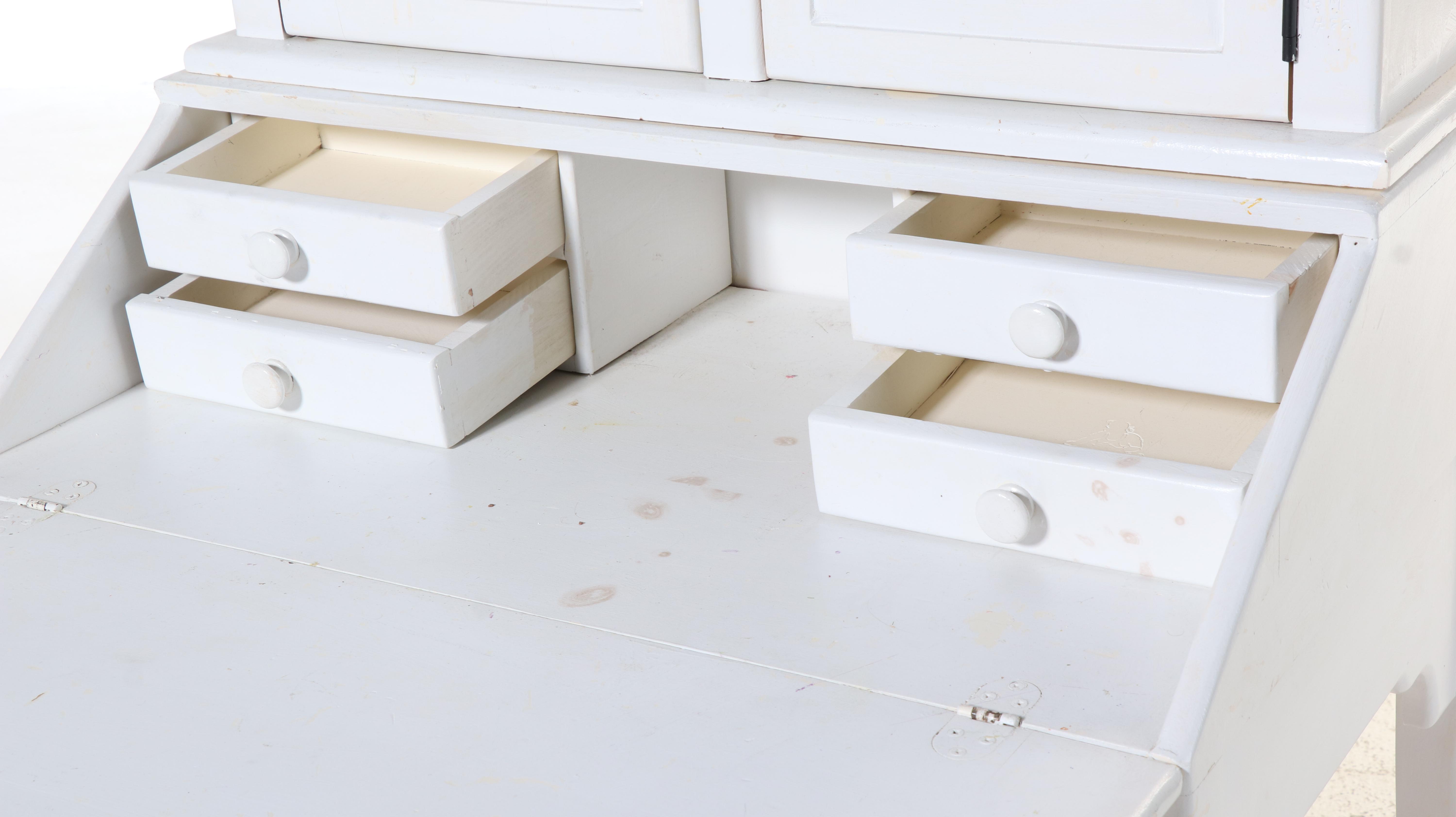 Habersham American Colonial Style White-Painted Diminutive Secretary Bookcase