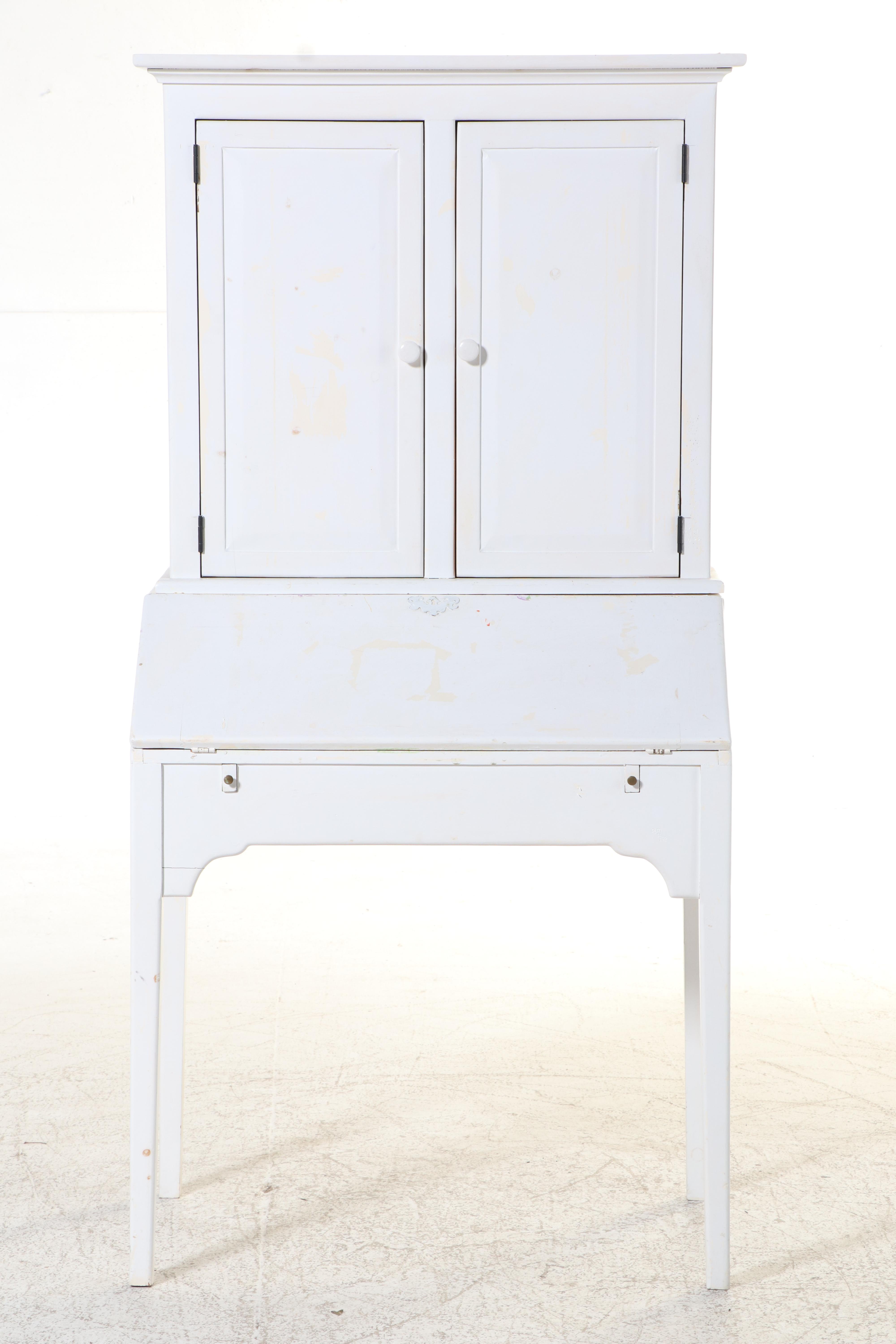 Habersham American Colonial Style White-Painted Diminutive Secretary Bookcase