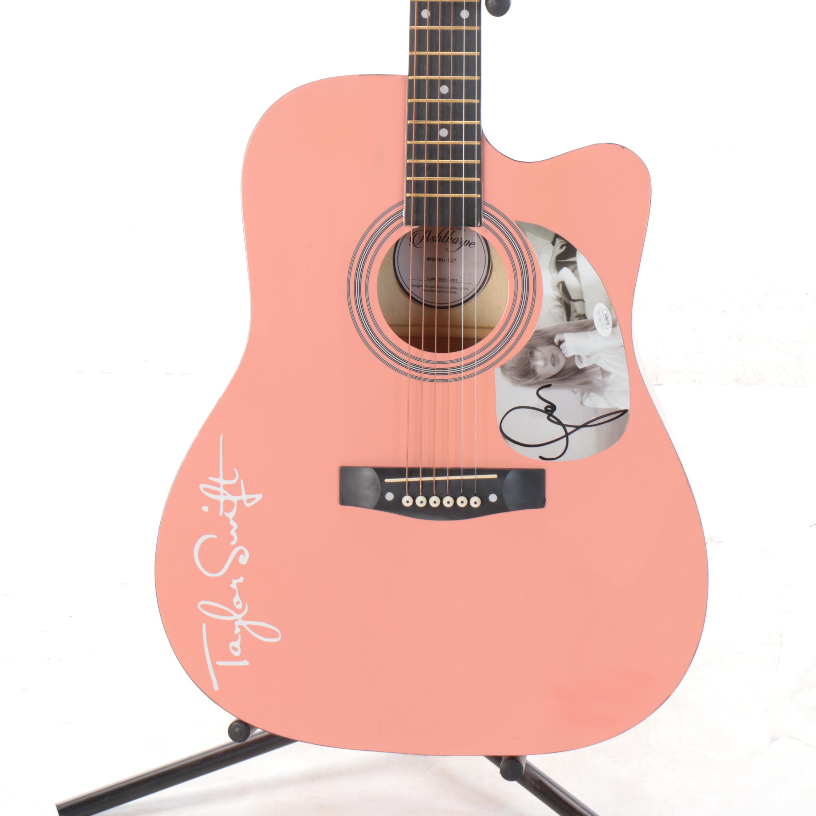 Taylor Swift Signed Pickguard Ashthorpe Pink Acoustic Guitar and Soft Case, JSA