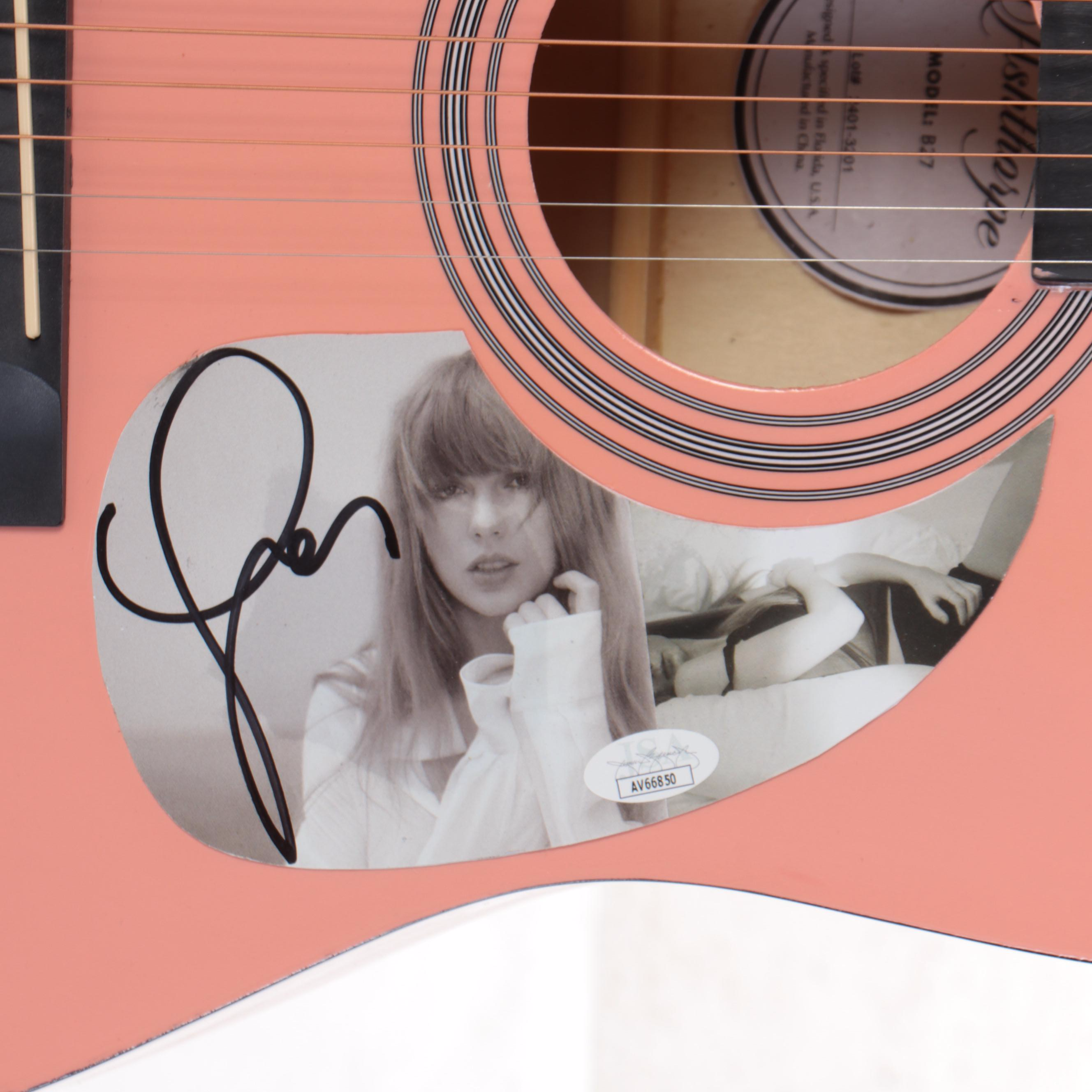 Taylor Swift Signed Pickguard Ashthorpe Pink Acoustic Guitar and Soft Case, JSA