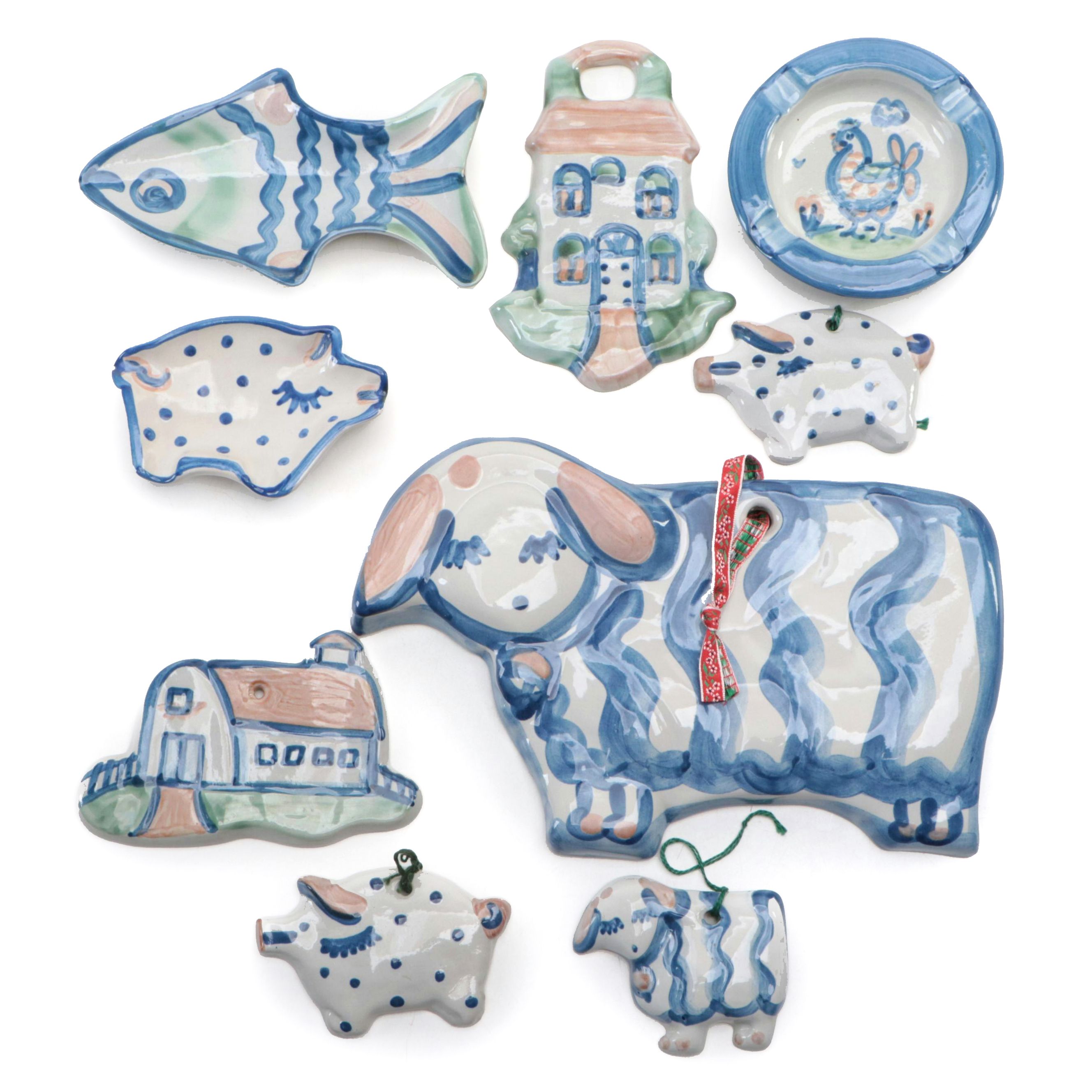 M. A. Hadley Hand-Painted Ceramic Ashtray, Bowls and Plaques