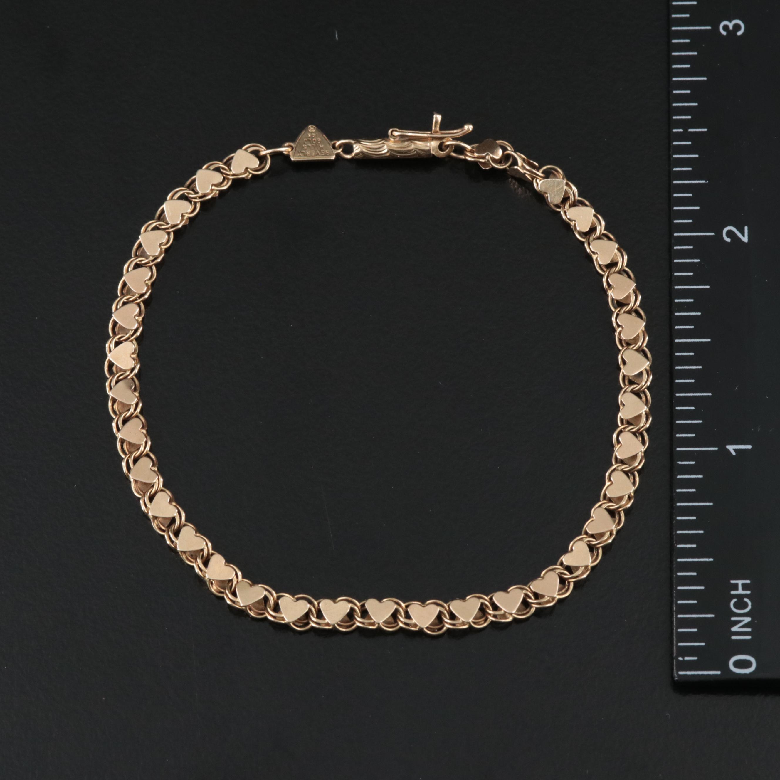 Beverly Hills Gold 14K Tri-color Heart Link Bracelet