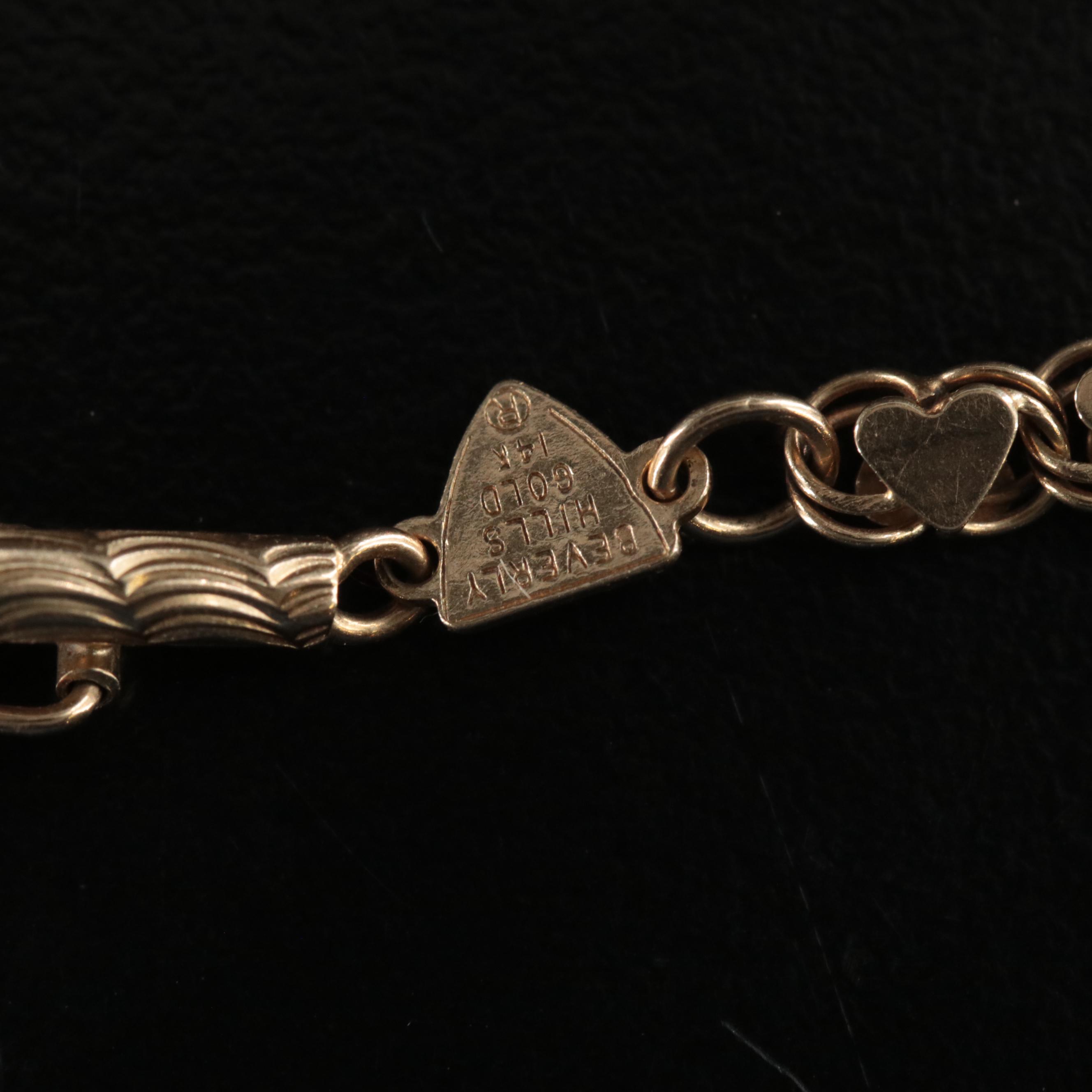 Beverly Hills Gold 14K Tri-color Heart Link Bracelet