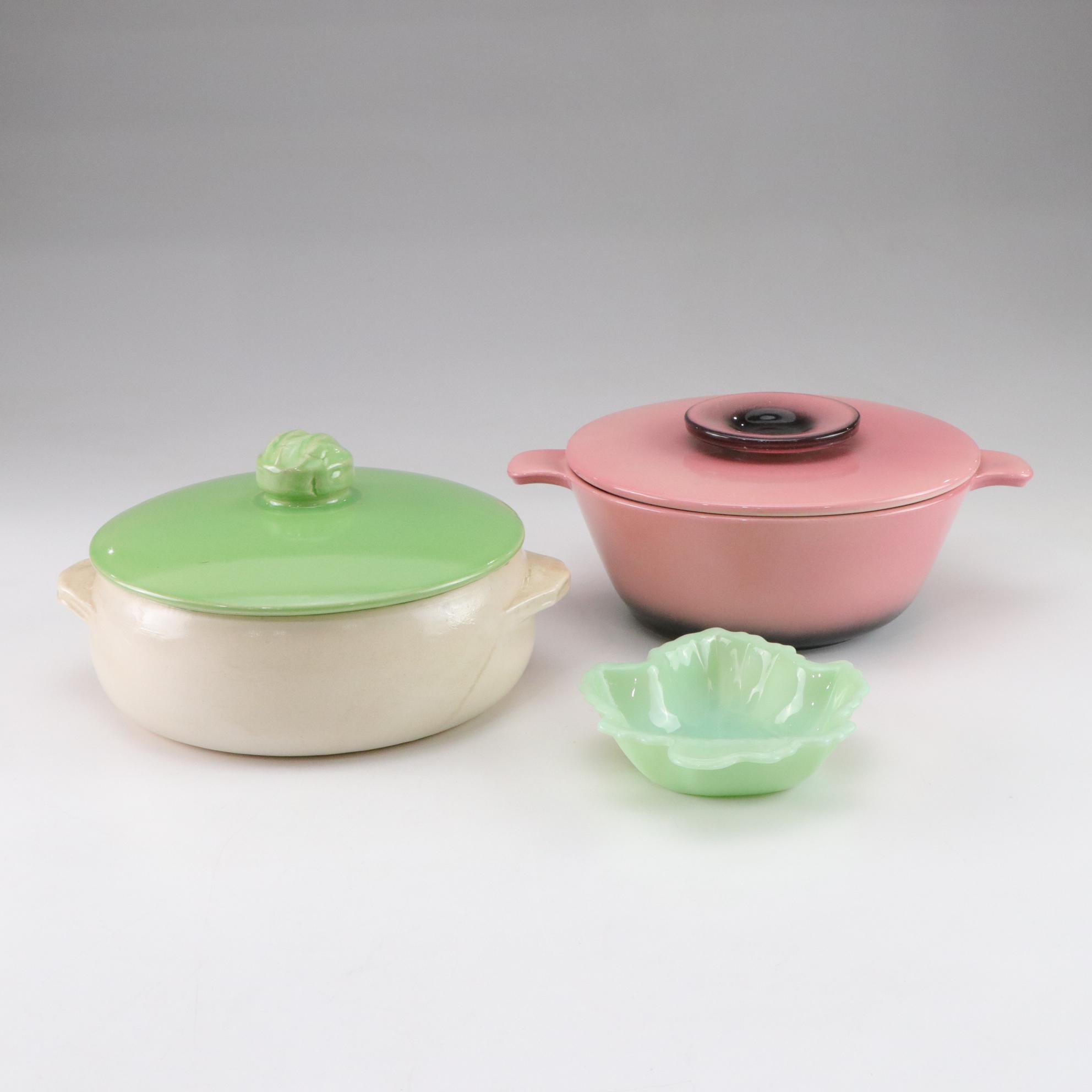 McCoy and Hull Covered Casserole Cookware with Maple Leaf Dish.