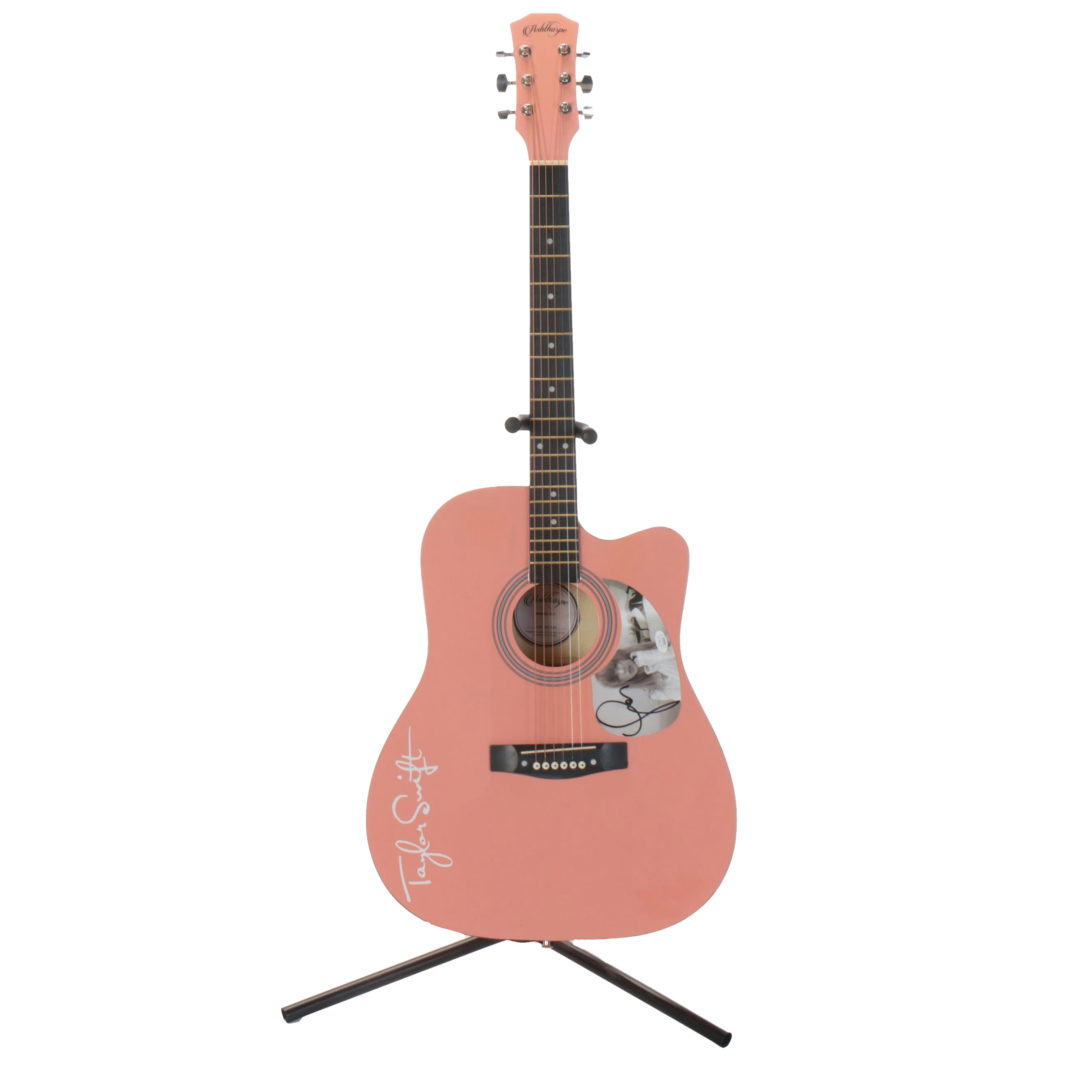 Taylor Swift Signed Pickguard Ashthorpe Pink Acoustic Guitar and Soft Case, JSA