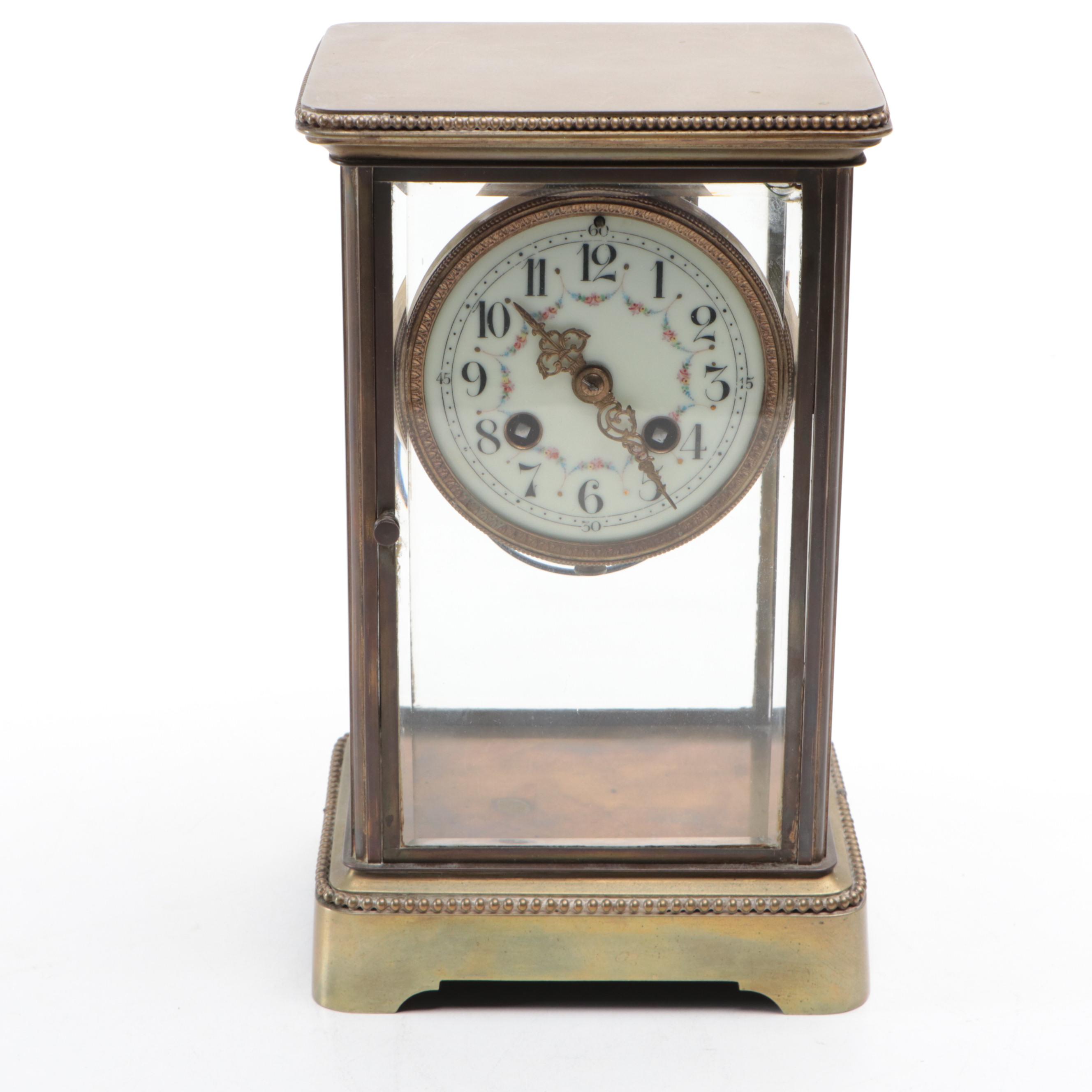French Japy Frères Brass and Glass Mantel Clock with Mercury Pendulum