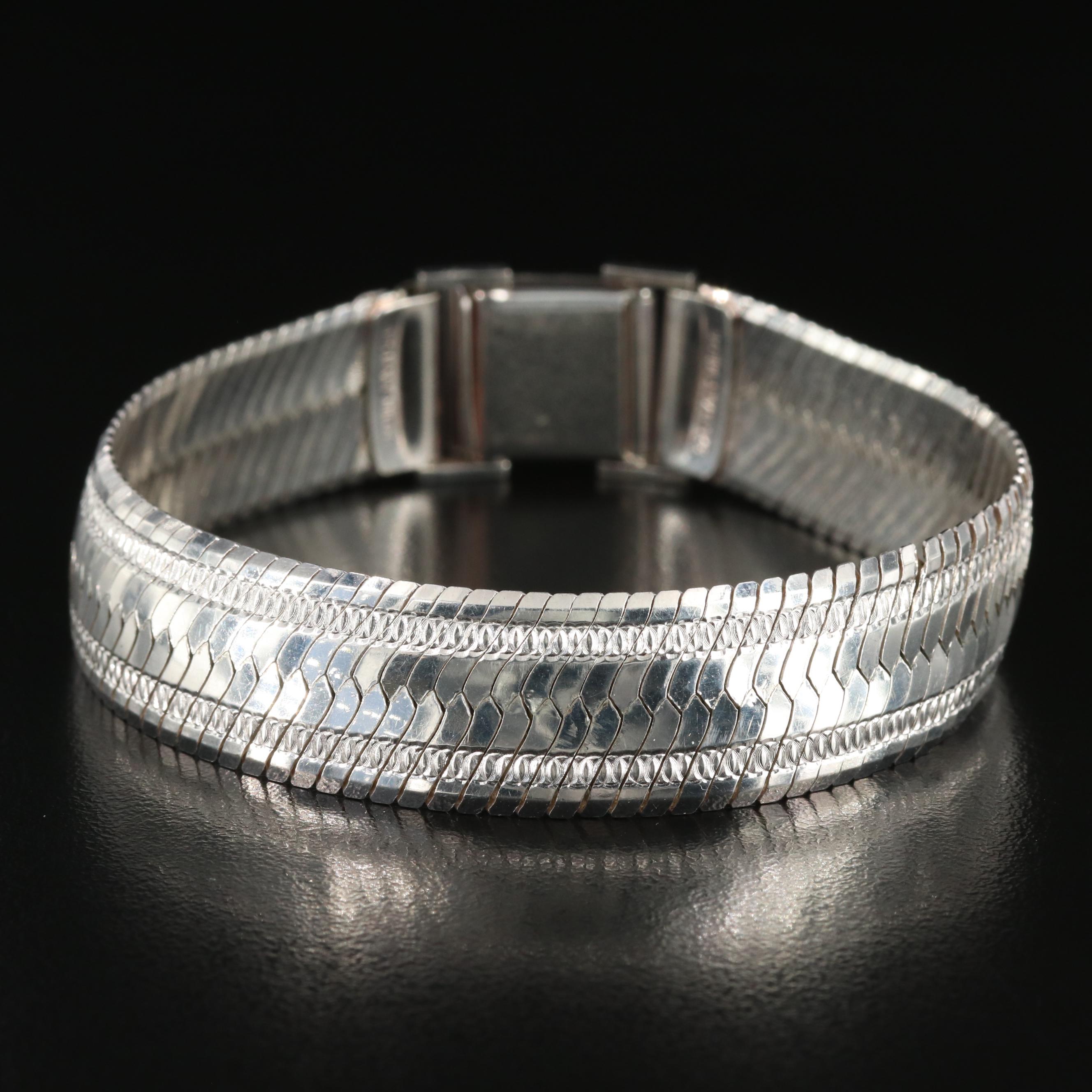 Sterling Herringbone with Pattern Bracelet
