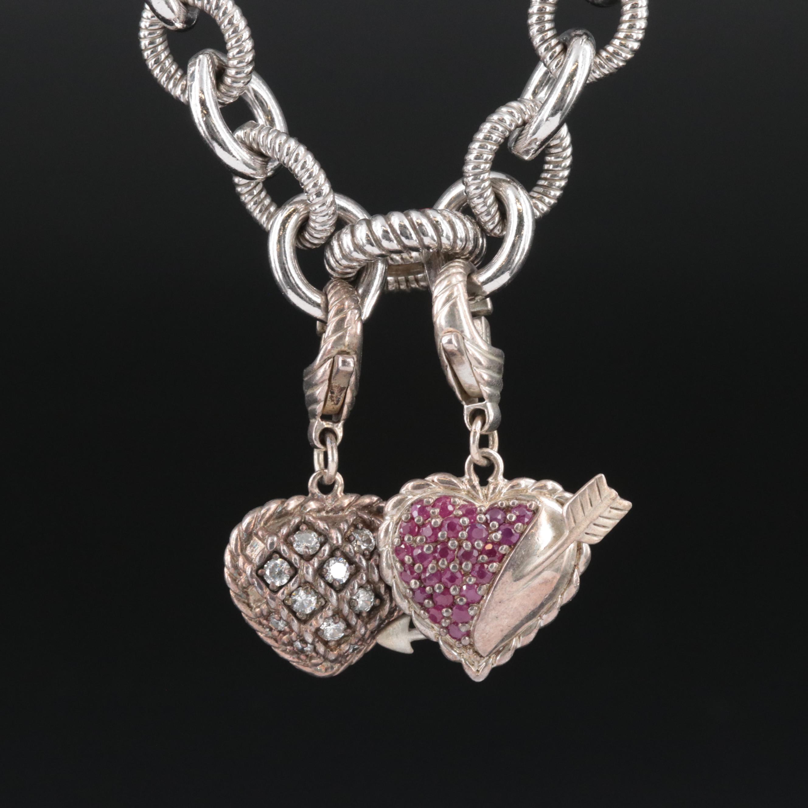 Judith Ripka Sterling Ruby and CZ Heart Pendant Necklace